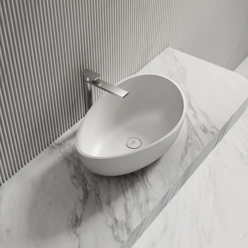 24 Inch MonBlari Modern Oval Solid Surface Vessel Bowl Sink