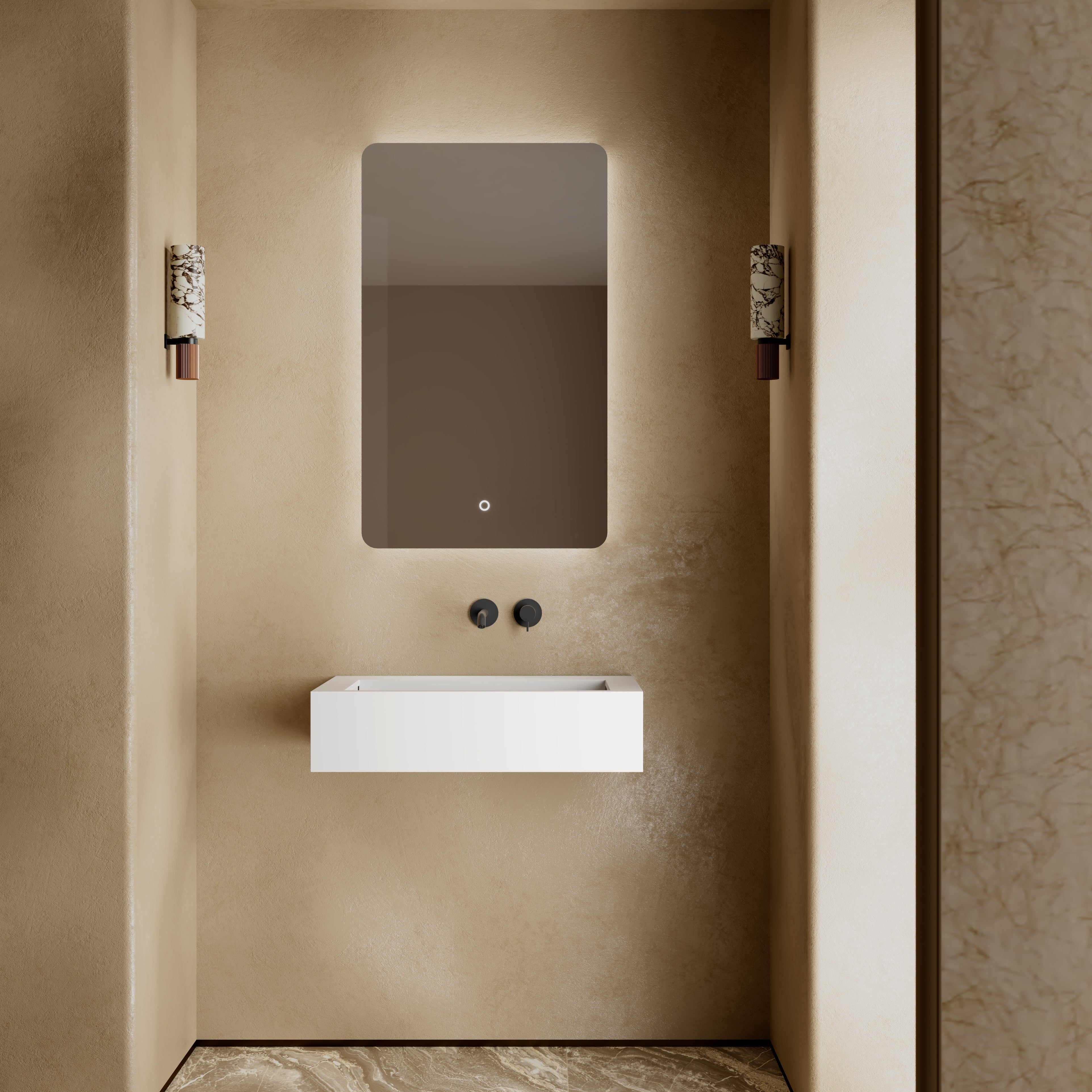 23.6 Inch MonBlari Solid Surface Wall Mount Sink Bathroom Sink TW-G272-MW-FrontView2