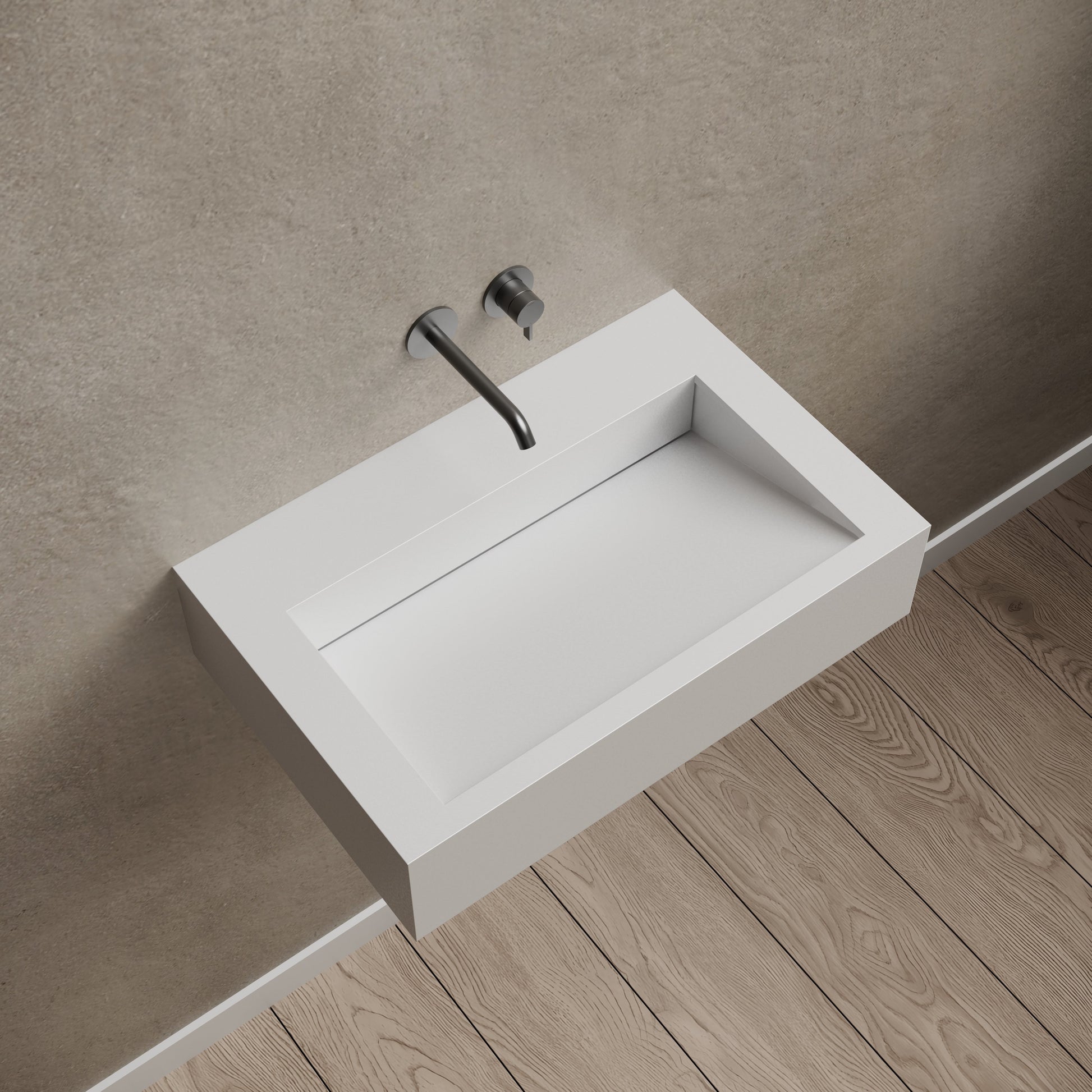 23.6 Inch MonBlari Solid Surface Wall Mount Sink Bathroom Sink TW-G272-MW-LeftTop