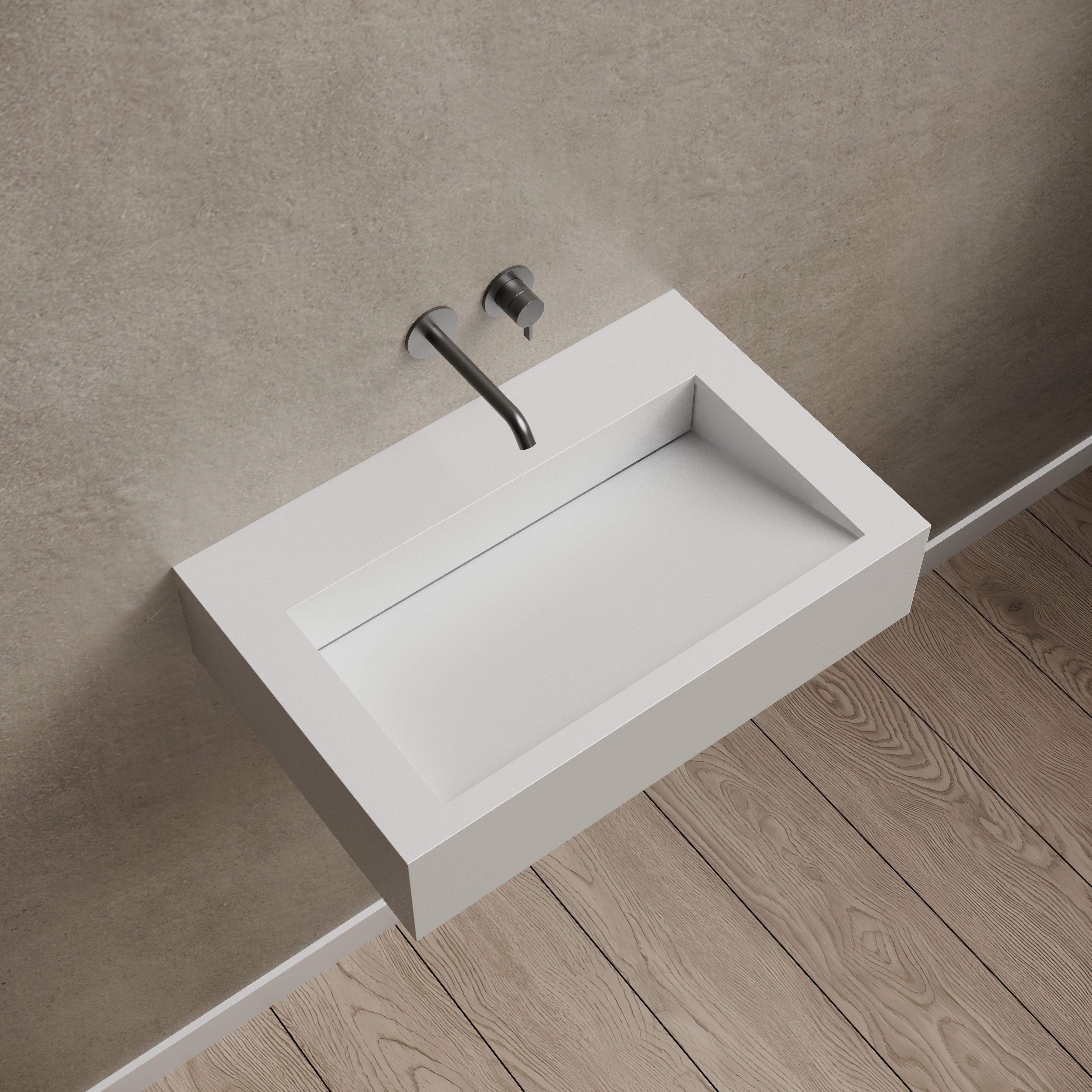 23.6 Inch MonBlari Solid Surface Wall Mount Sink Bathroom Sink TW-G272-MW-LeftTop