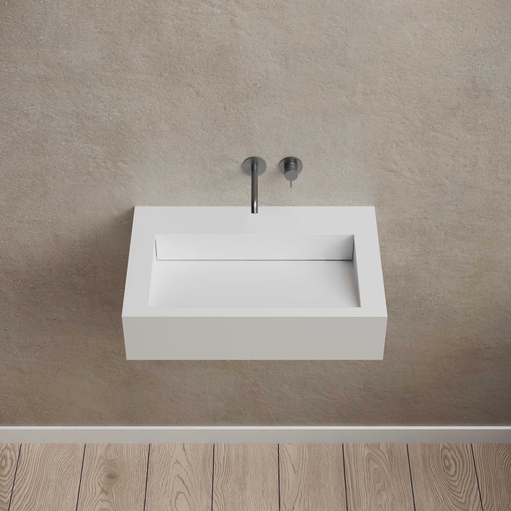 23.6 Inch MonBlari Solid Surface Wall Mount Sink Bathroom Sink TW-G272-MW-FrontTop