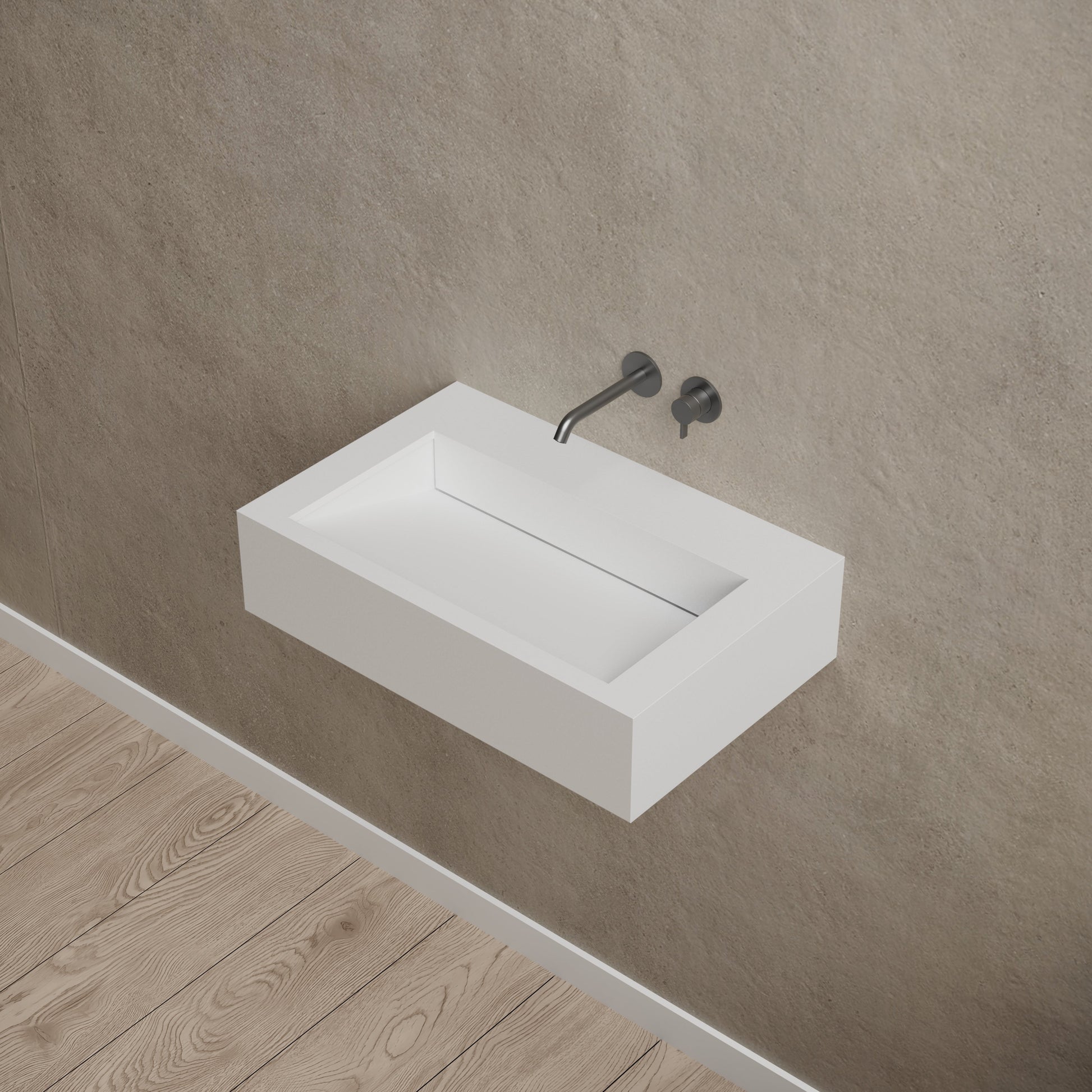 23.6 Inch MonBlari Solid Surface Wall Mount Sink Bathroom Sink TW-G272-MW-RightTop
