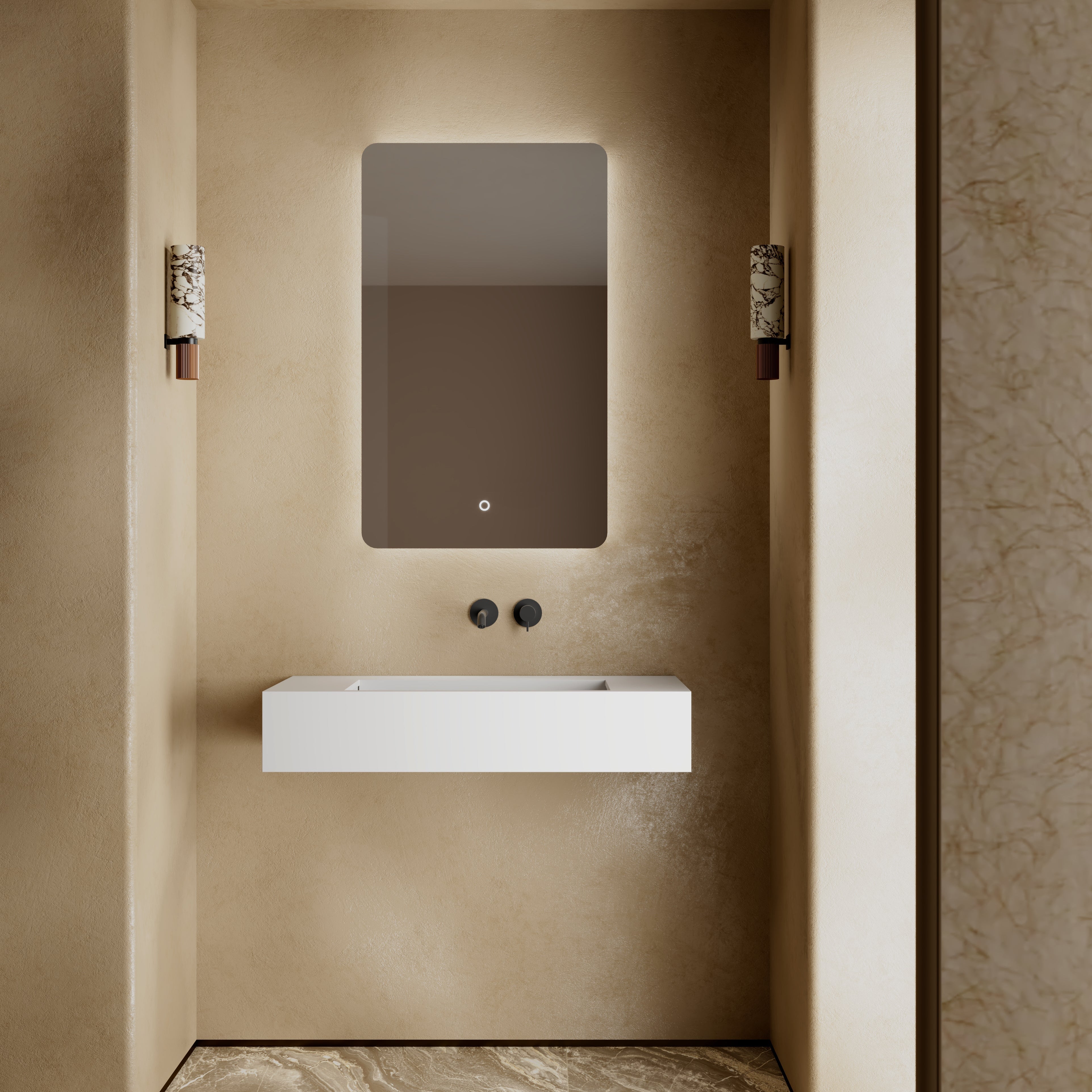 31.5 Inch MonBlari Solid Surface Wall Mount Sink Bathroom Sink TW-G273-FrontView2