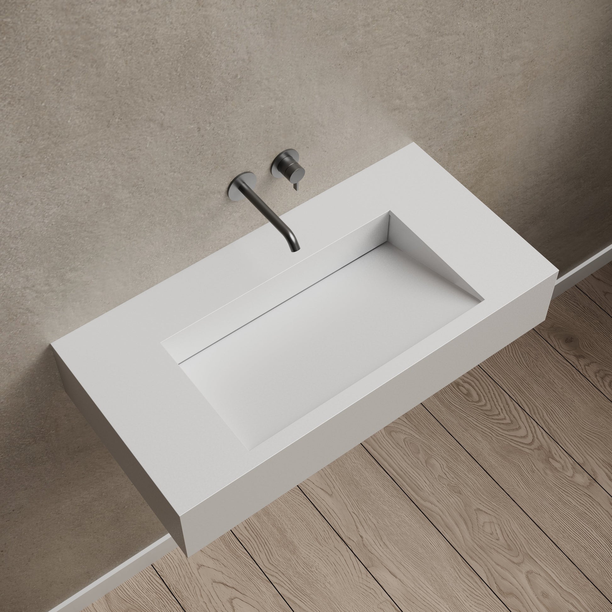 31.5 Inch MonBlari Solid Surface Wall Mount Sink Bathroom Sink TW-G273-LeftTop