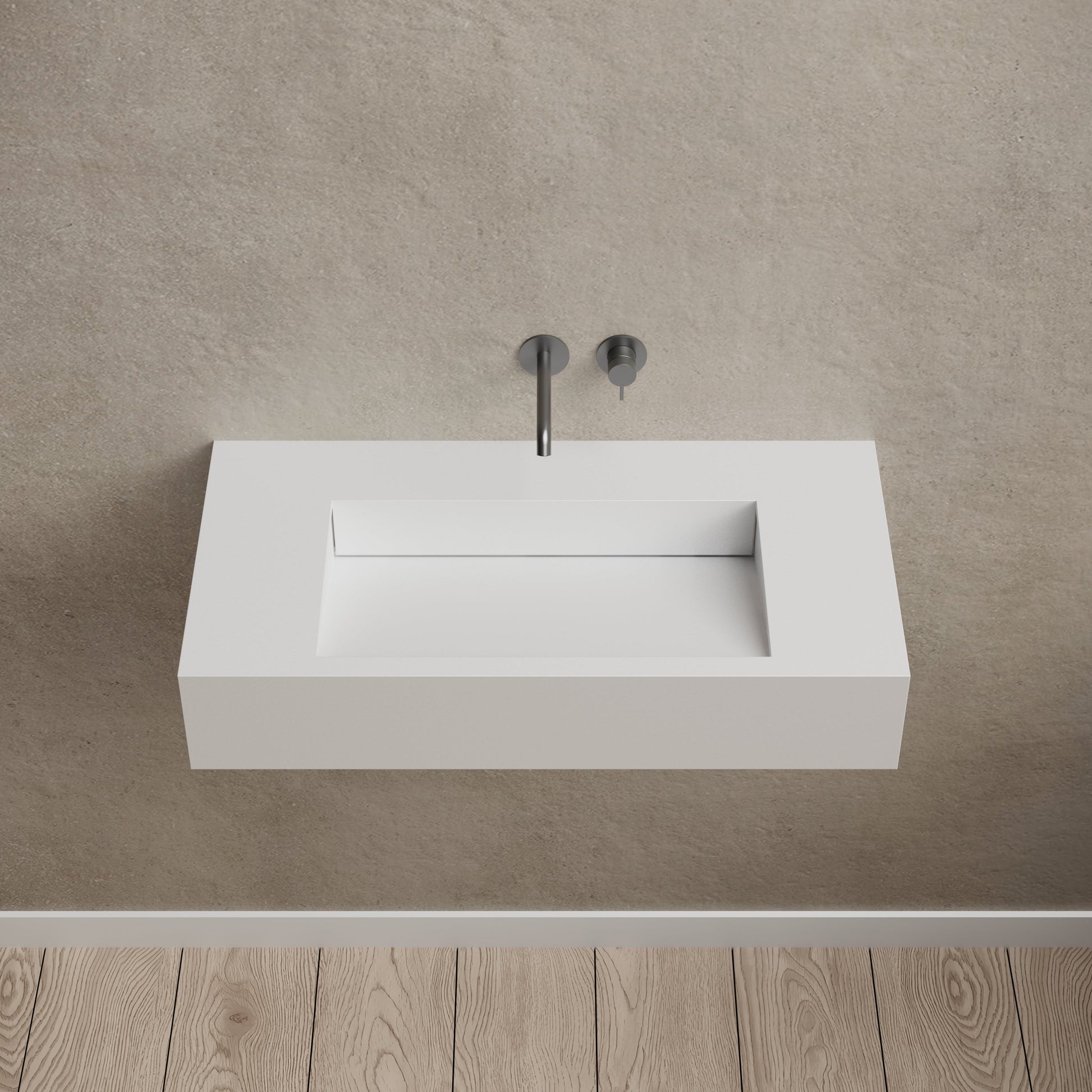 31.5 Inch MonBlari Solid Surface Wall Mount Sink Bathroom Sink TW-G273-FrontTop