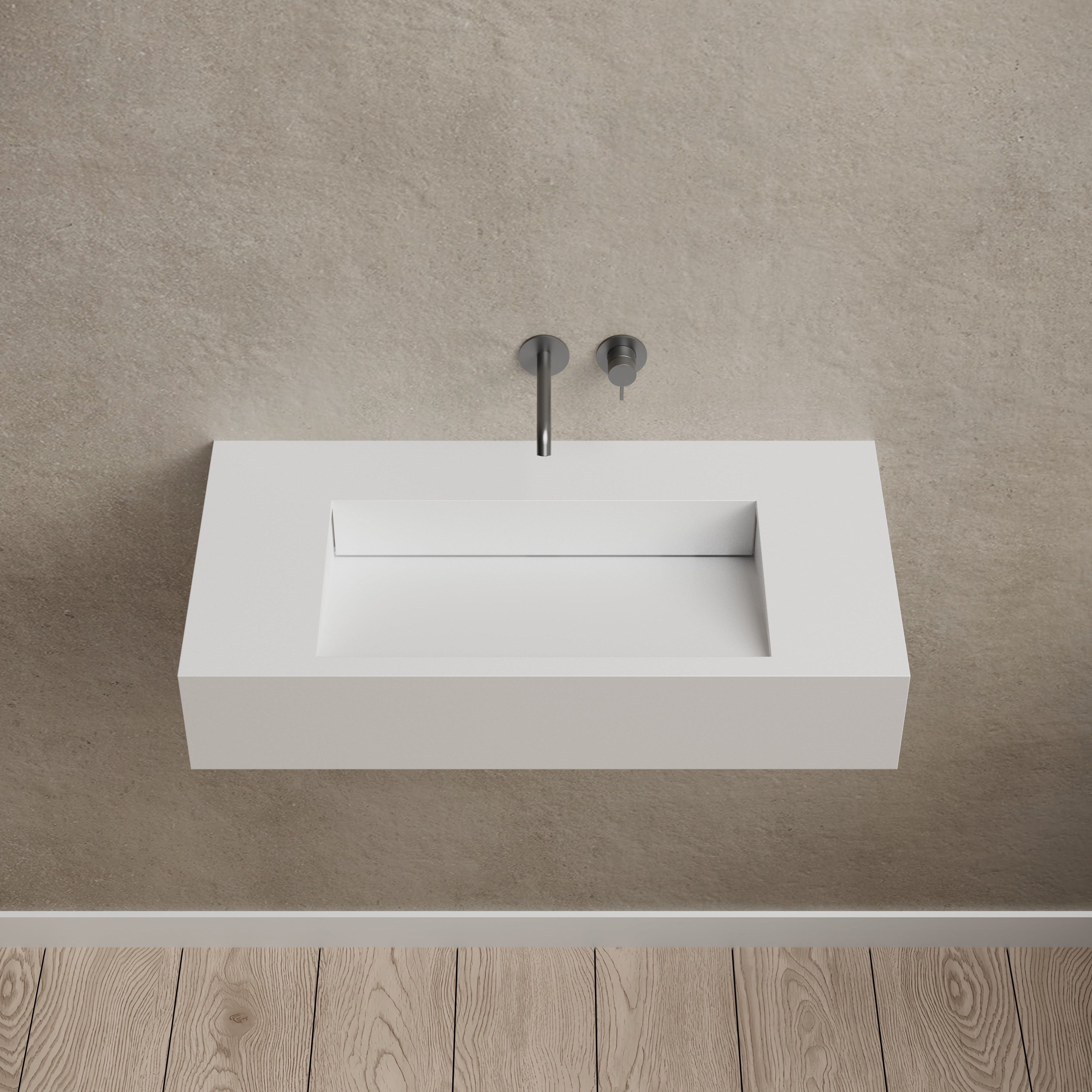 31.5 Inch MonBlari Solid Surface Wall Mount Sink Bathroom Sink TW-G273-FrontTop