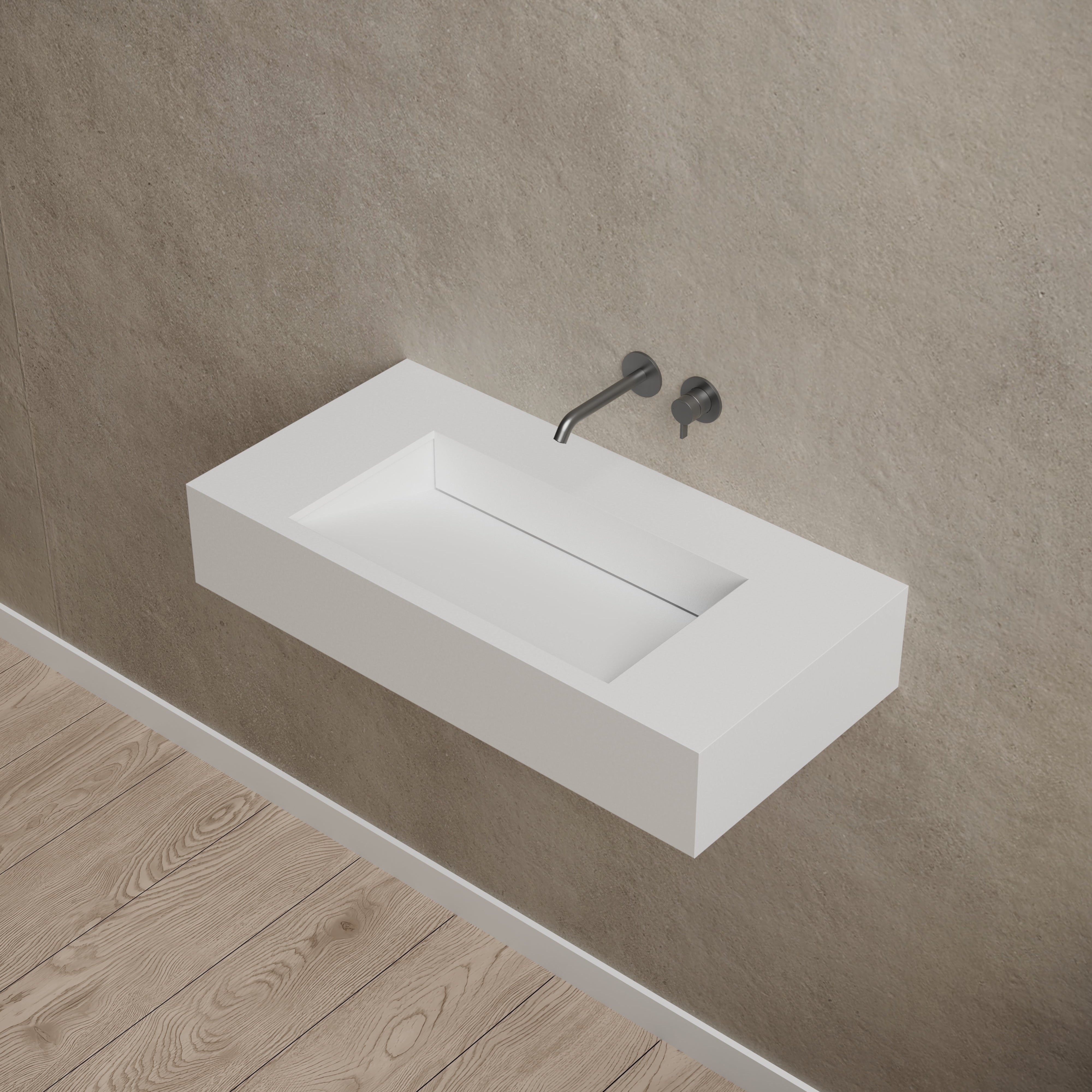 31.5 Inch MonBlari Solid Surface Wall Mount Sink Bathroom Sink TW-G273-RightTop