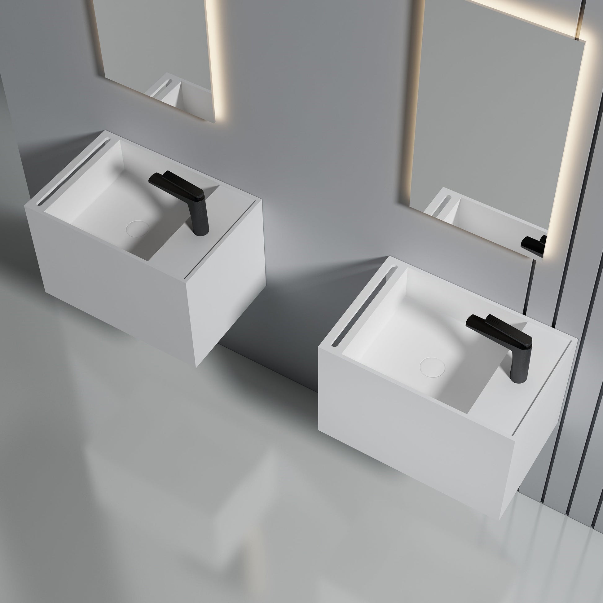 24 Inch MonBlari Solid Surface Vessel Bowl Sink Bathroom Sink-XA-G32-LR-RightTopView