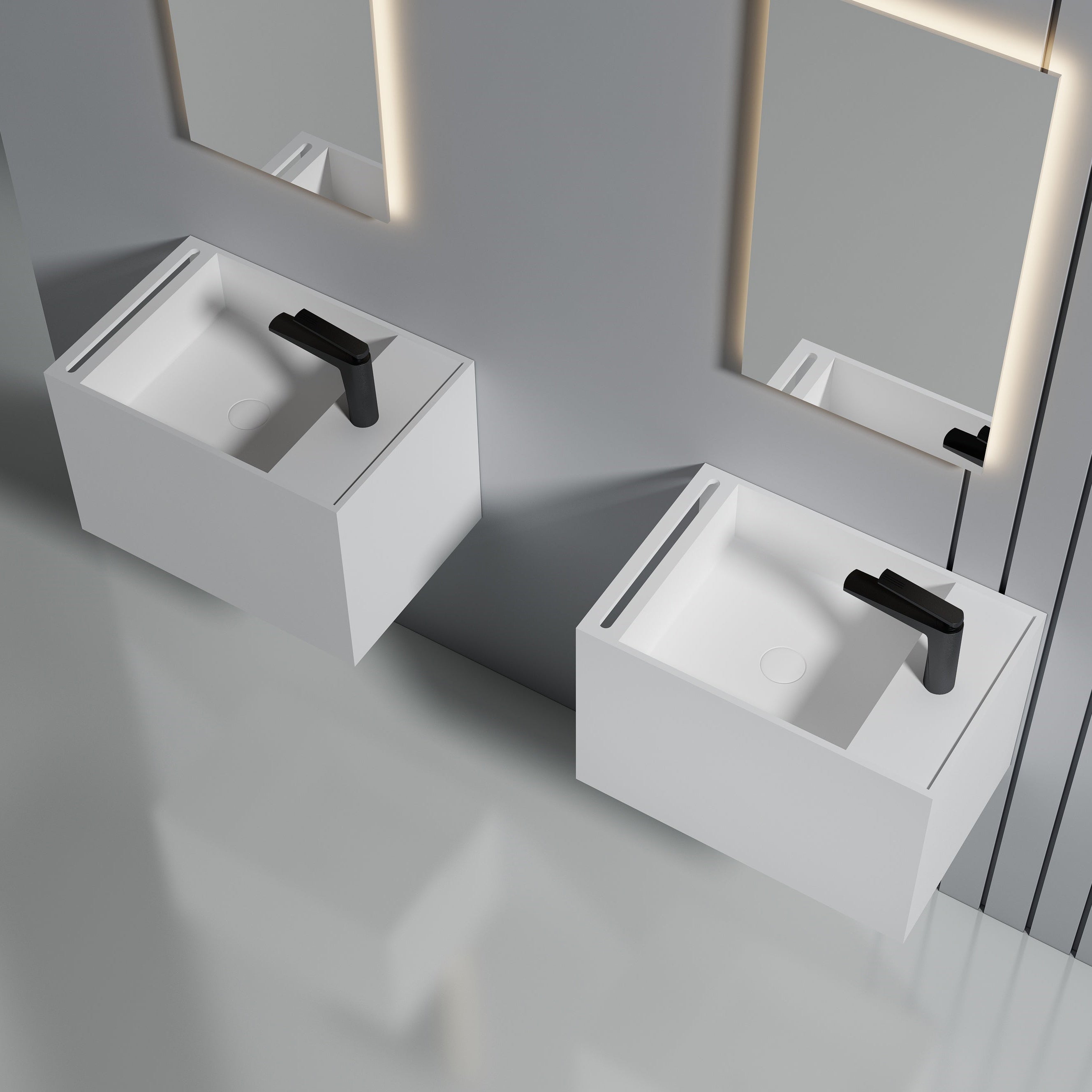 24 Inch MonBlari Solid Surface Vessel Bowl Sink Bathroom Sink-XA-G32-LR-RightTopView