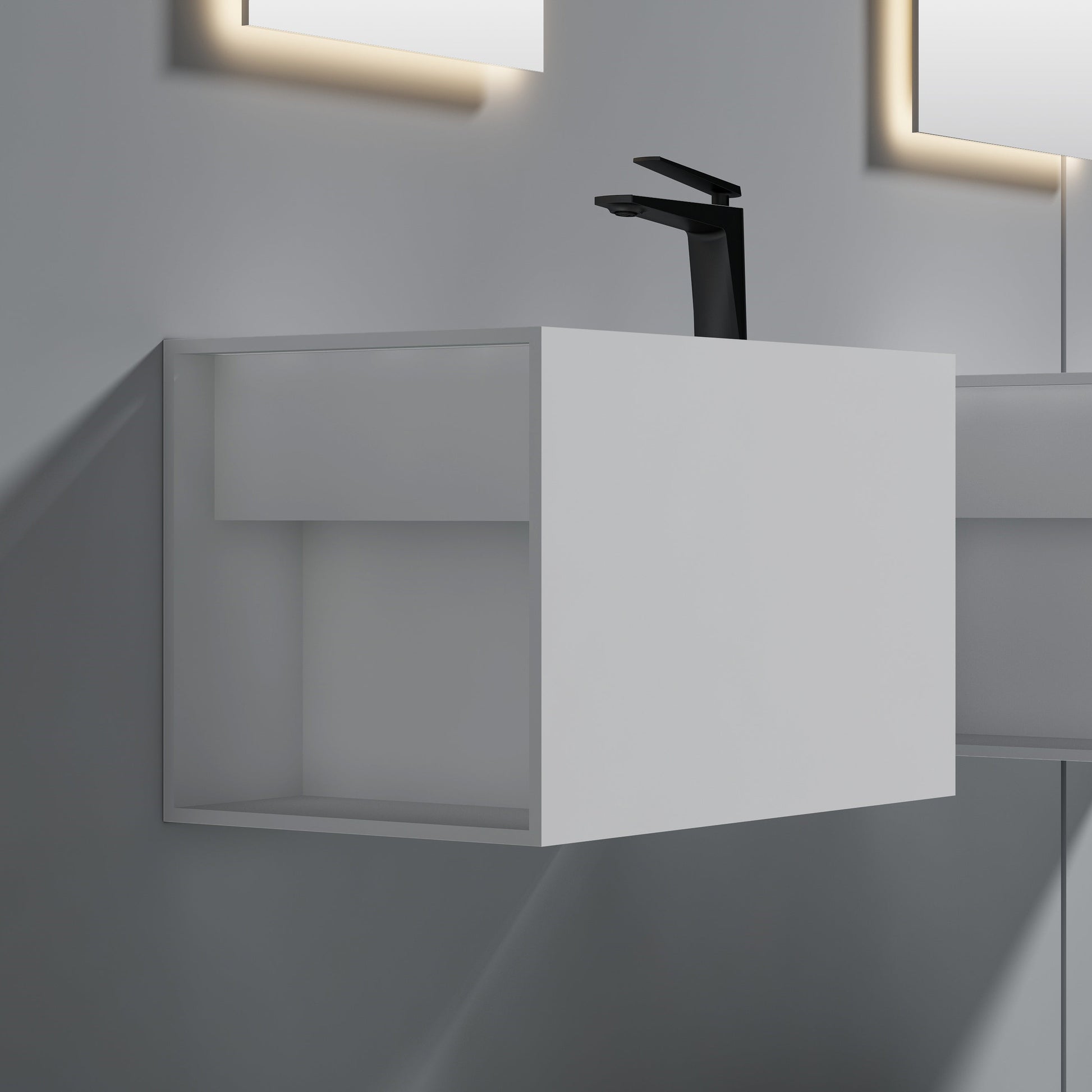 24 Inch MonBlari Solid Surface Vessel Bowl Sink Bathroom Sink-XA-G32-LR-LeftSideView