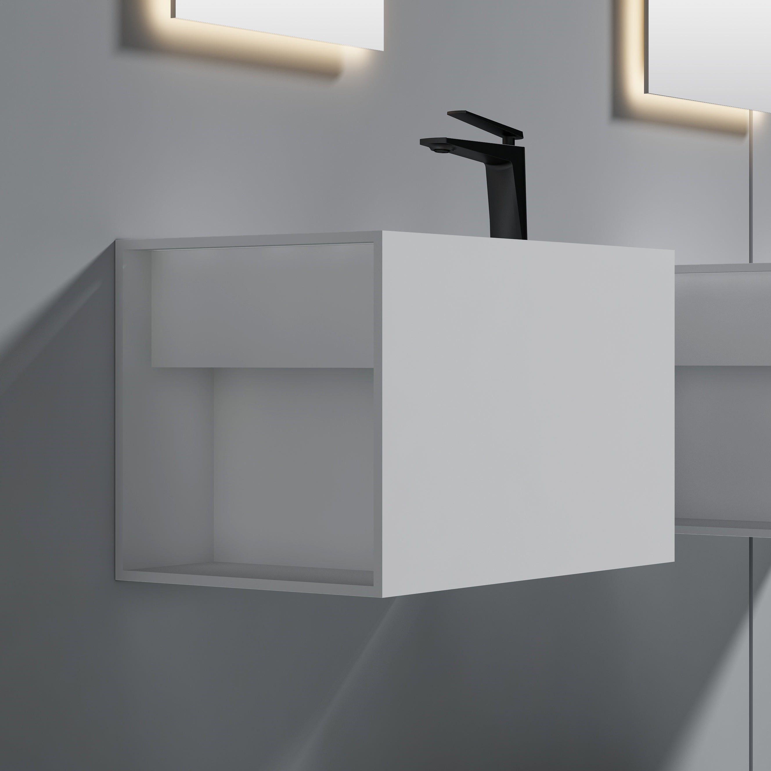 24 Inch MonBlari Solid Surface Vessel Bowl Sink Bathroom Sink-XA-G32-LR-LeftSideView