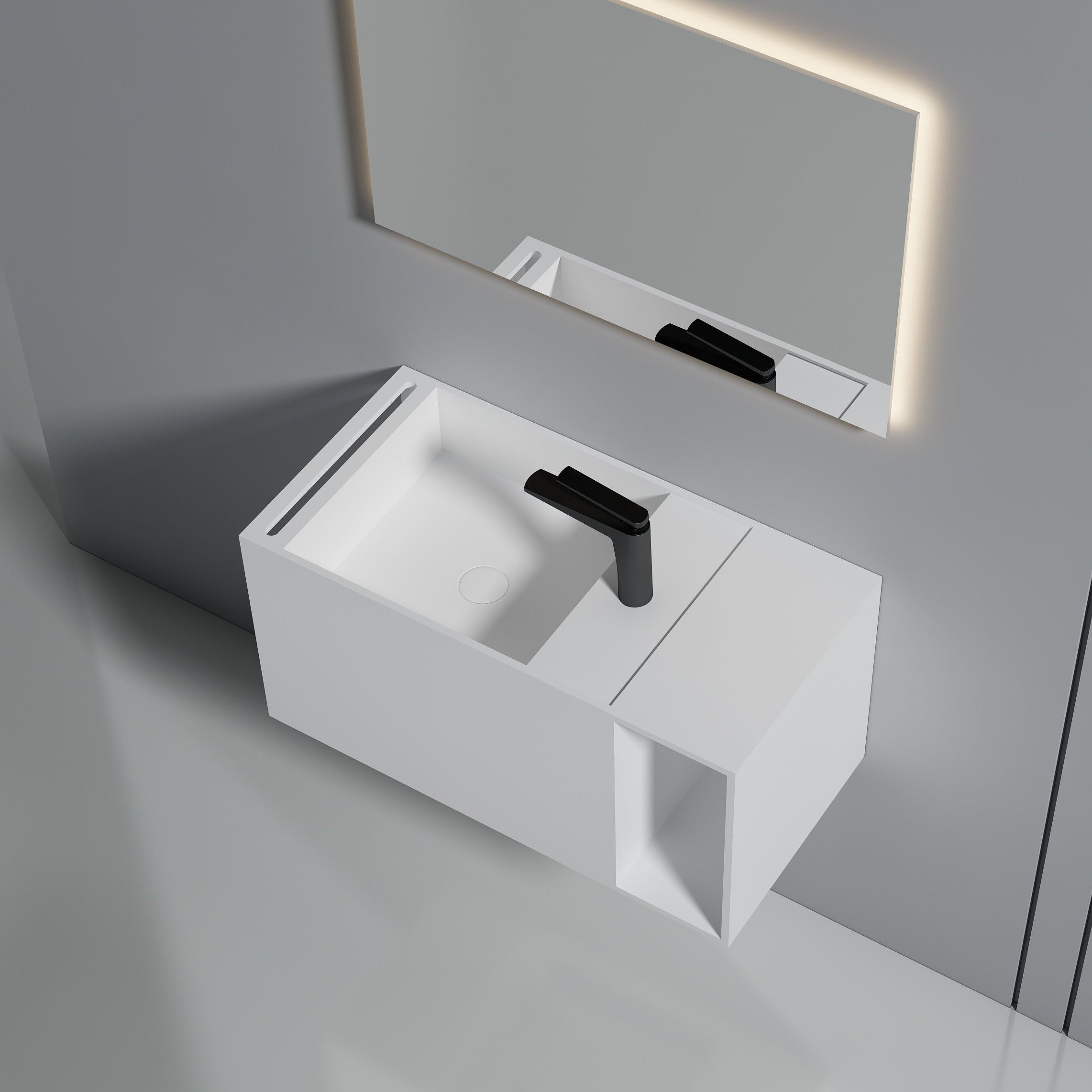 31 Inch MonBlari Solid Surface Vessel Bowl Sink Bathroom Sink-XA-G33-L-RightTopView