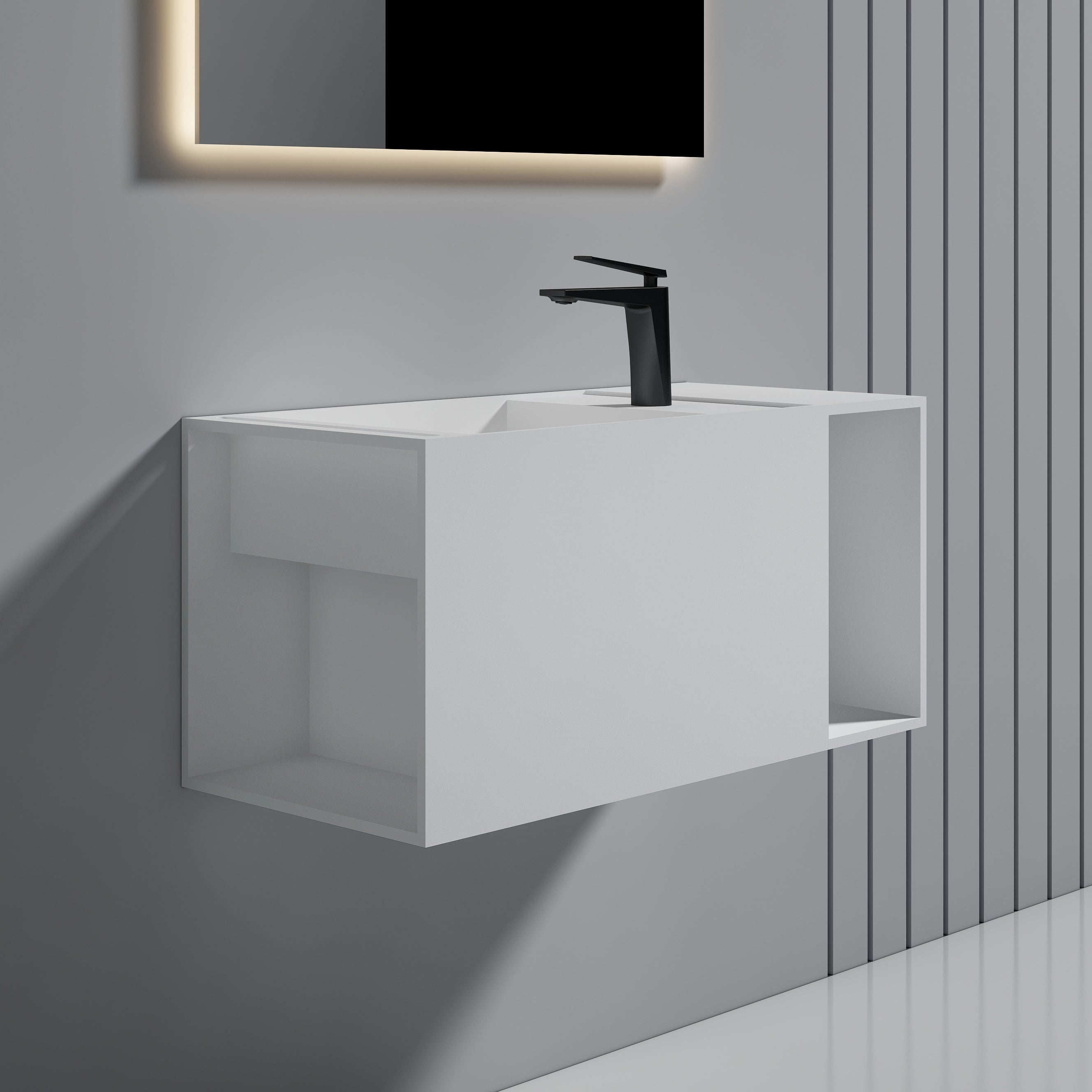 31 Inch MonBlari Solid Surface Vessel Bowl Sink Bathroom Sink-XA-G33-L-LeftView