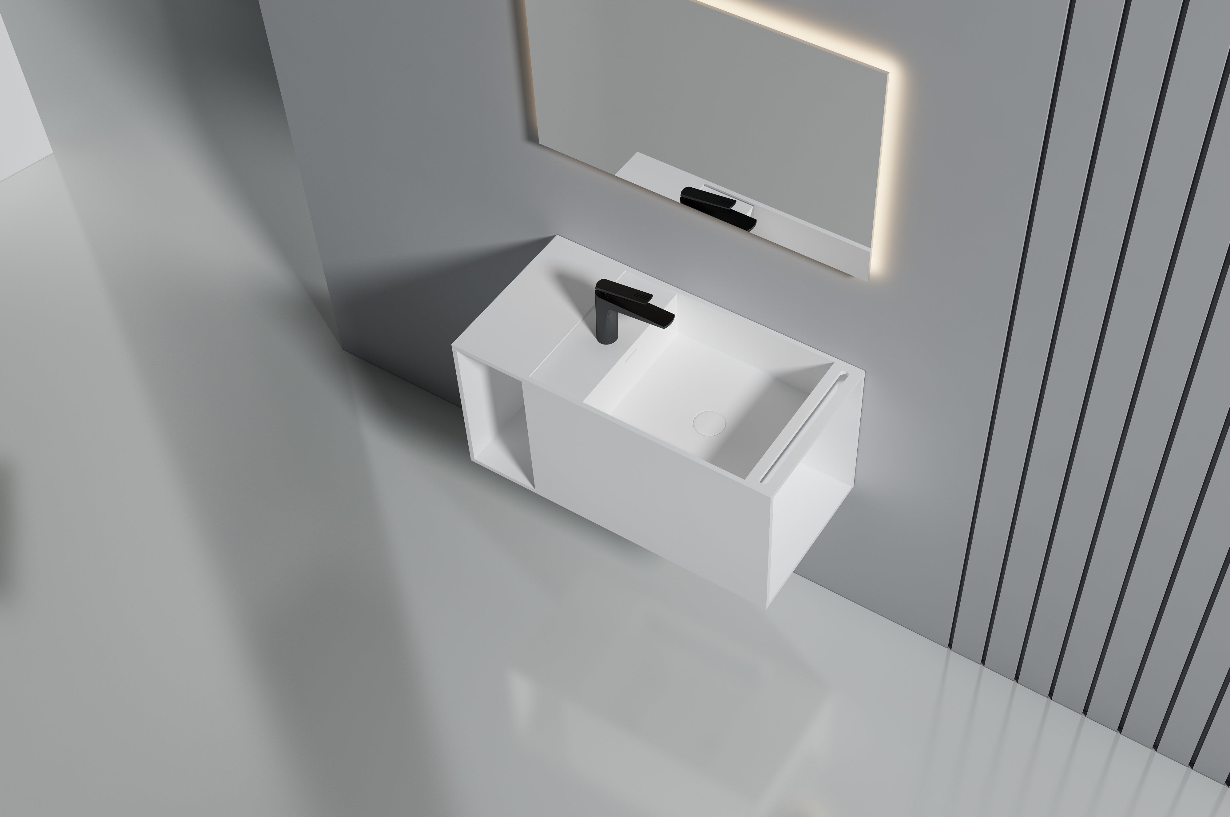 31 Inch MonBlari Solid Surface Vessel Bowl Sink Bathroom Sink-XA-G33-R-RightTopView