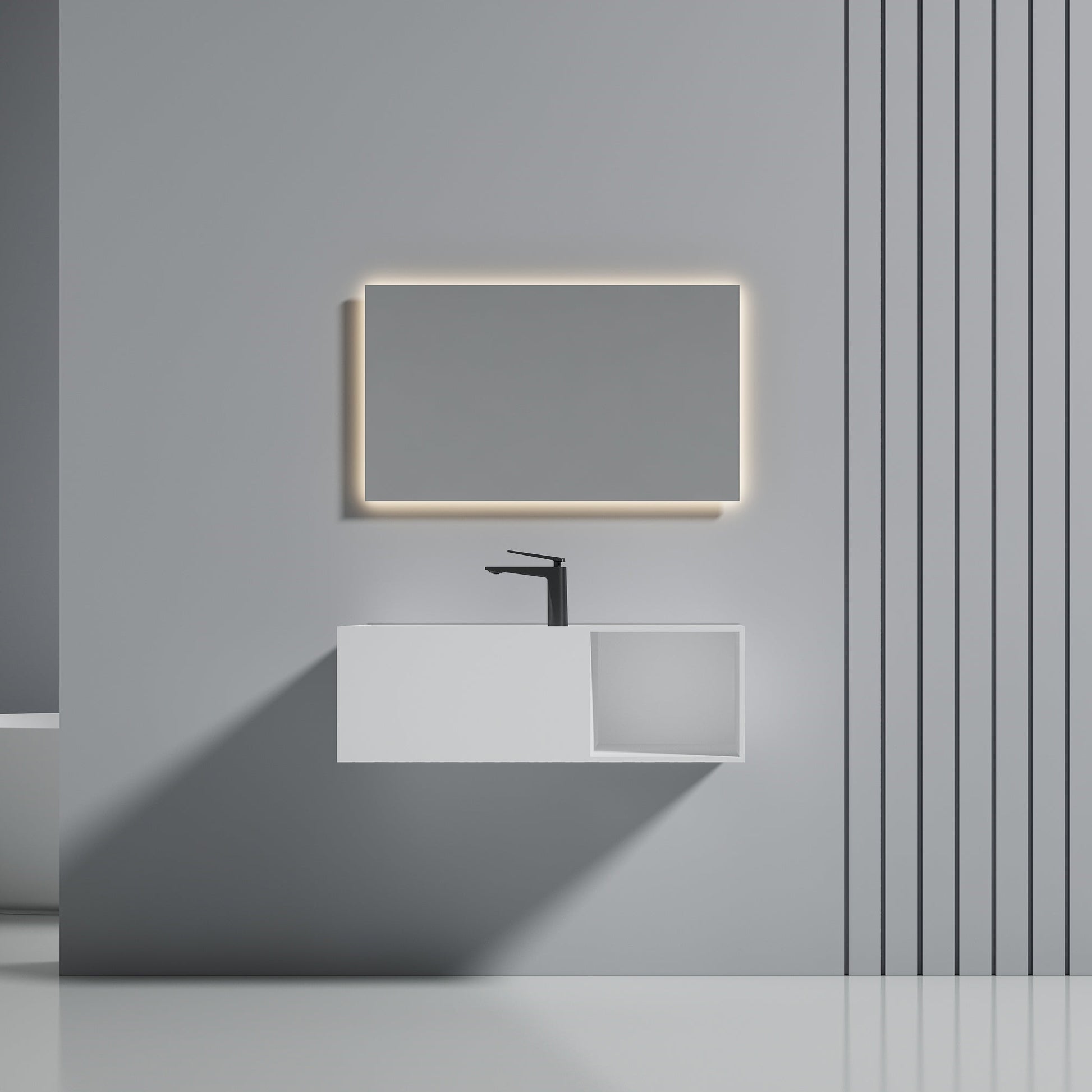 35 Inch MonBlari Solid Surface Vessel Bowl Sink Bathroom Sink-XA-G34-LR-FrontView