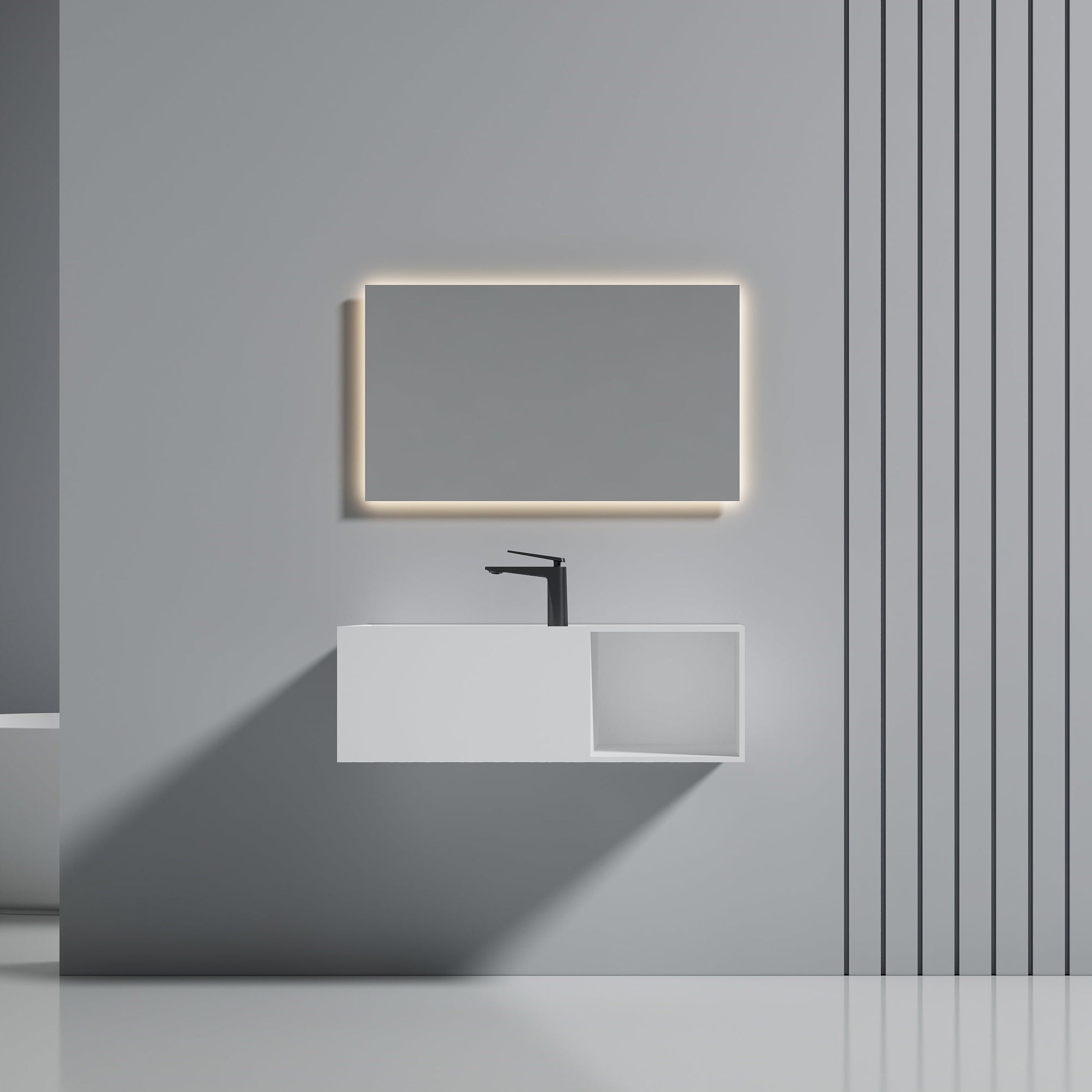 35 Inch MonBlari Solid Surface Vessel Bowl Sink Bathroom Sink-XA-G34-LR-FrontView