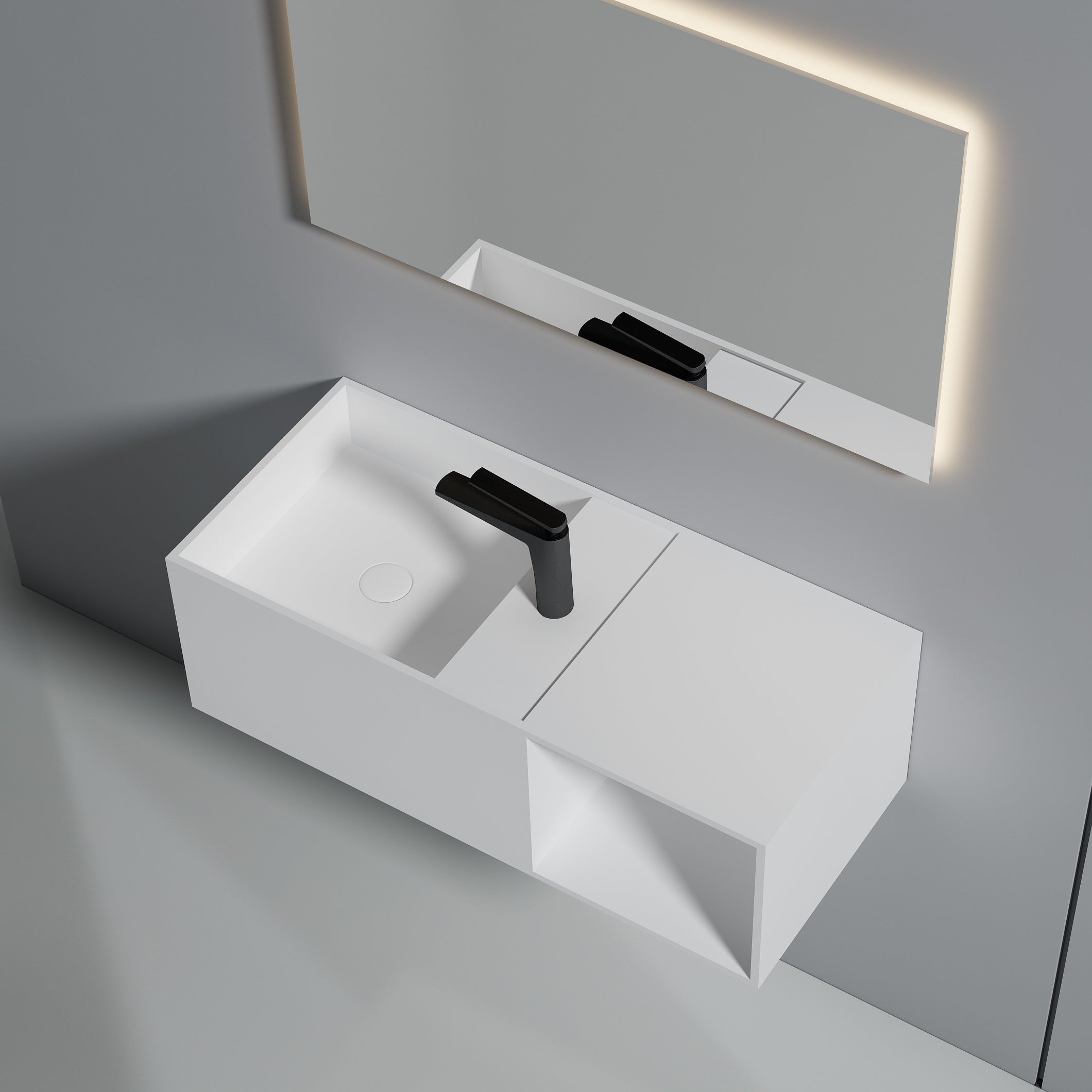 35 Inch MonBlari Solid Surface Vessel Bowl Sink Bathroom Sink-XA-G34-LR-RightTopCloseUp