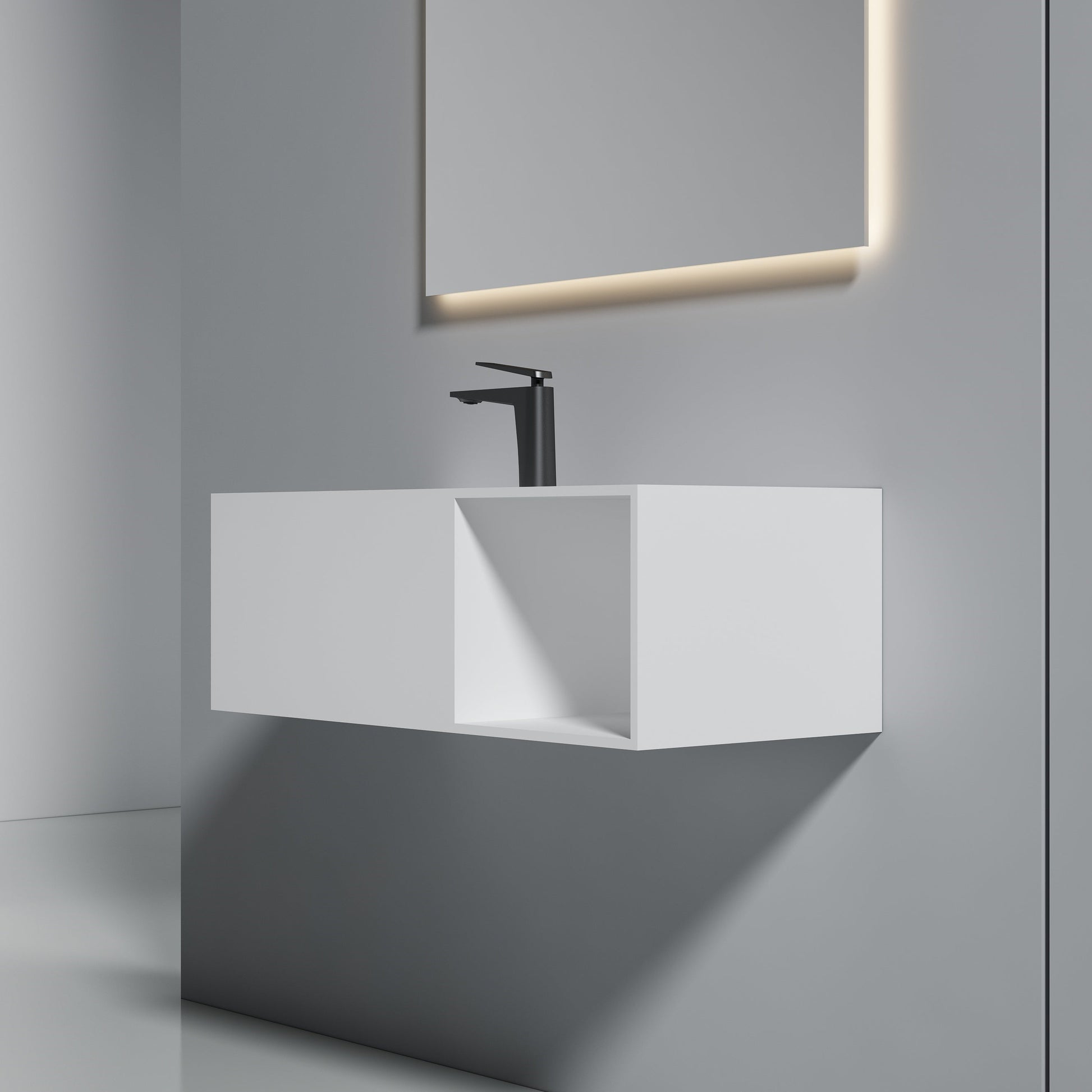 35 Inch MonBlari Solid Surface Vessel Bowl Sink Bathroom Sink-XA-G34-LR-RightSideView