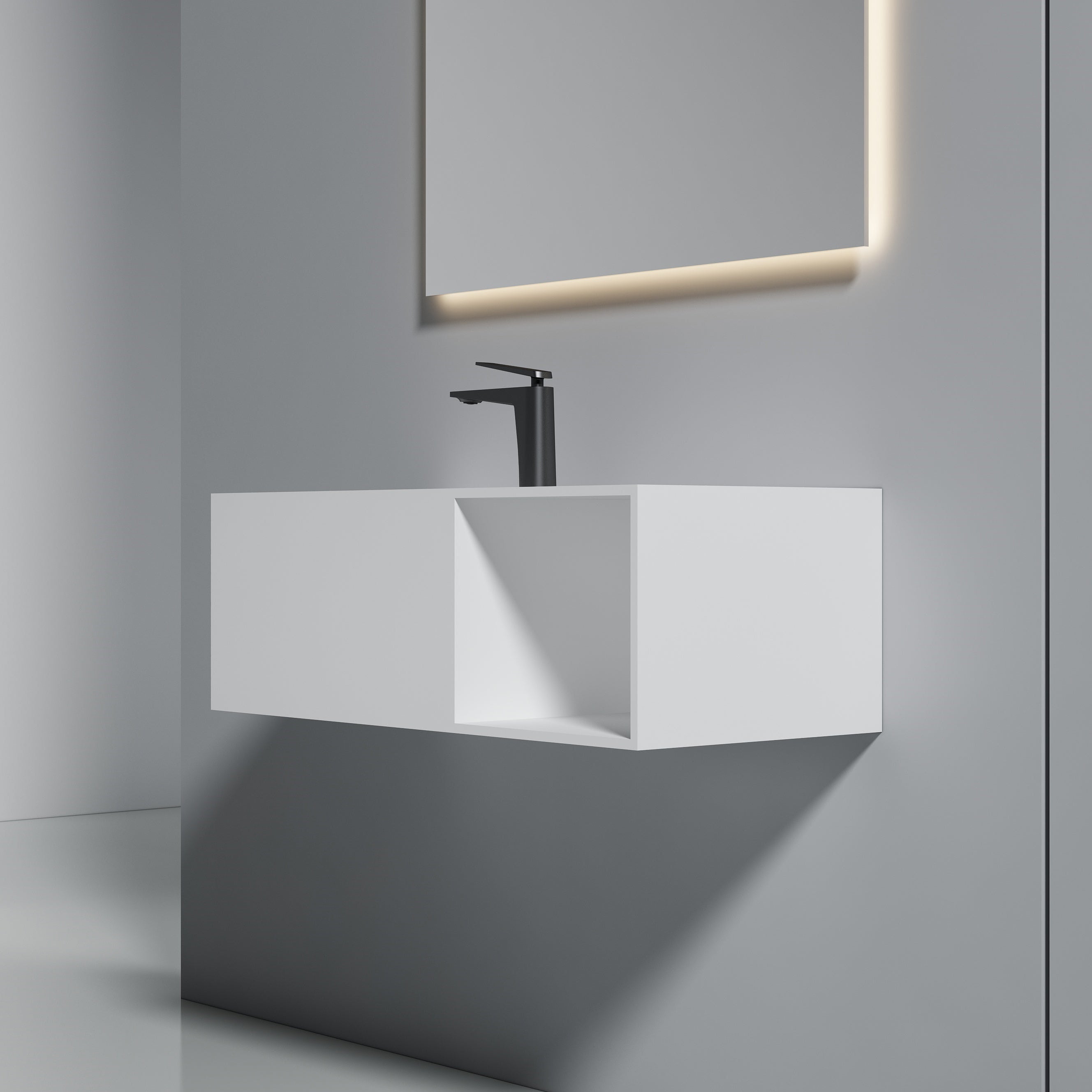 35 Inch MonBlari Solid Surface Vessel Bowl Sink Bathroom Sink-XA-G34-LR-RightSideView