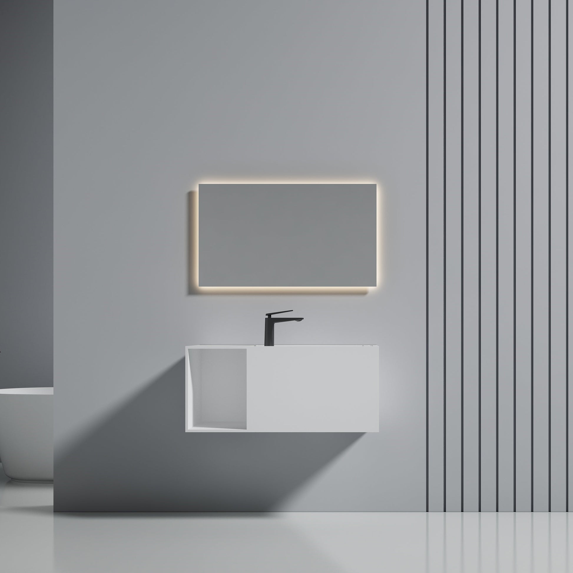 35 Inch MonBlari Solid Surface Vessel Bowl Sink Bathroom Sink-XA-G35-LR-FrontView