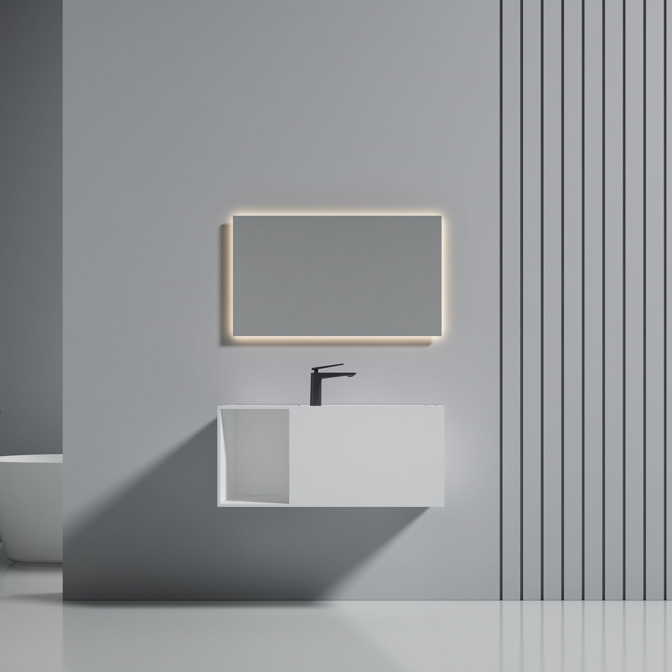 35 Inch MonBlari Solid Surface Vessel Bowl Sink Bathroom Sink-XA-G35-LR-FrontView