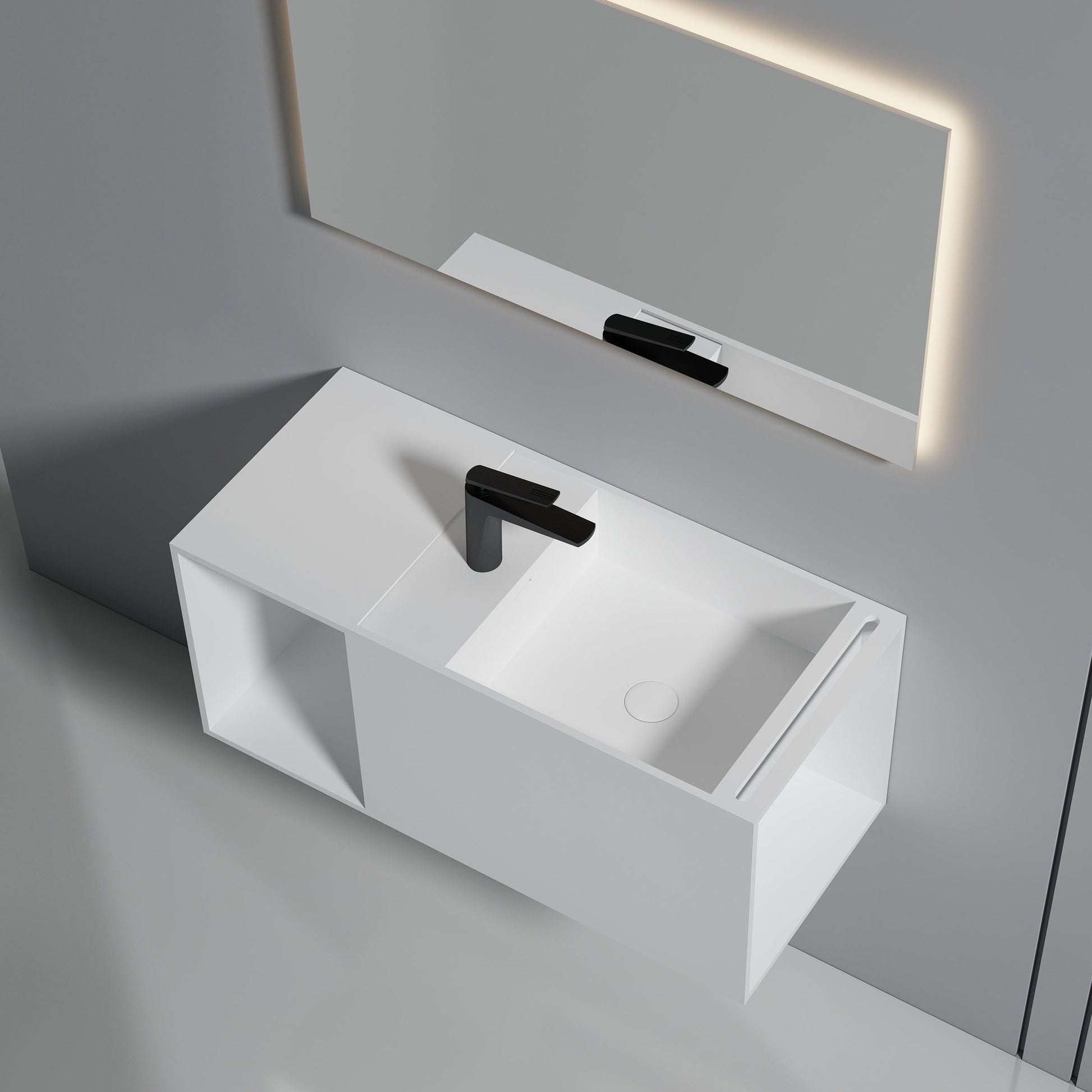 35 Inch MonBlari Solid Surface Vessel Bowl Sink Bathroom Sink-XA-G35-LR-FrontTopView