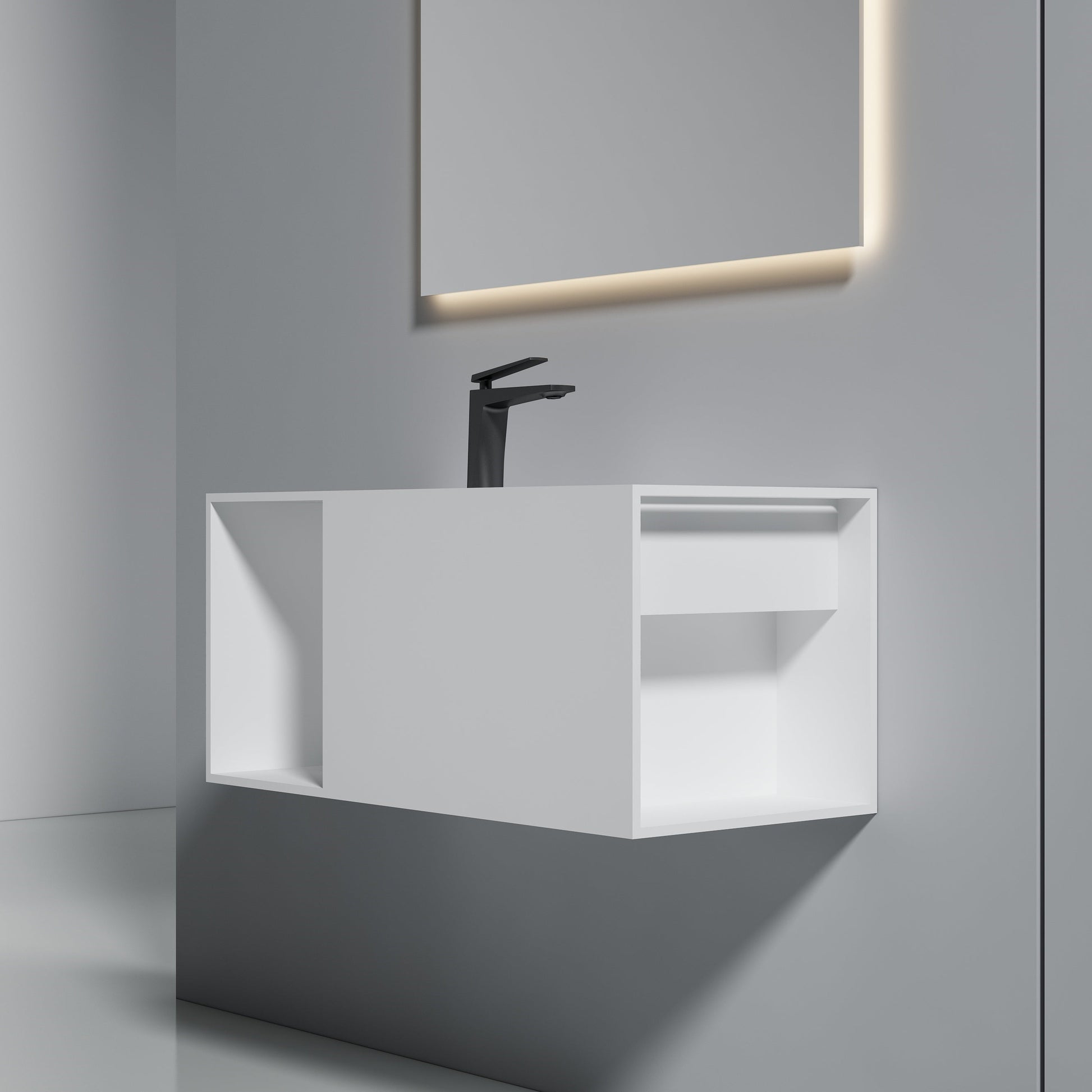 35 Inch MonBlari Solid Surface Vessel Bowl Sink Bathroom Sink-XA-G35-LR-RightSideView