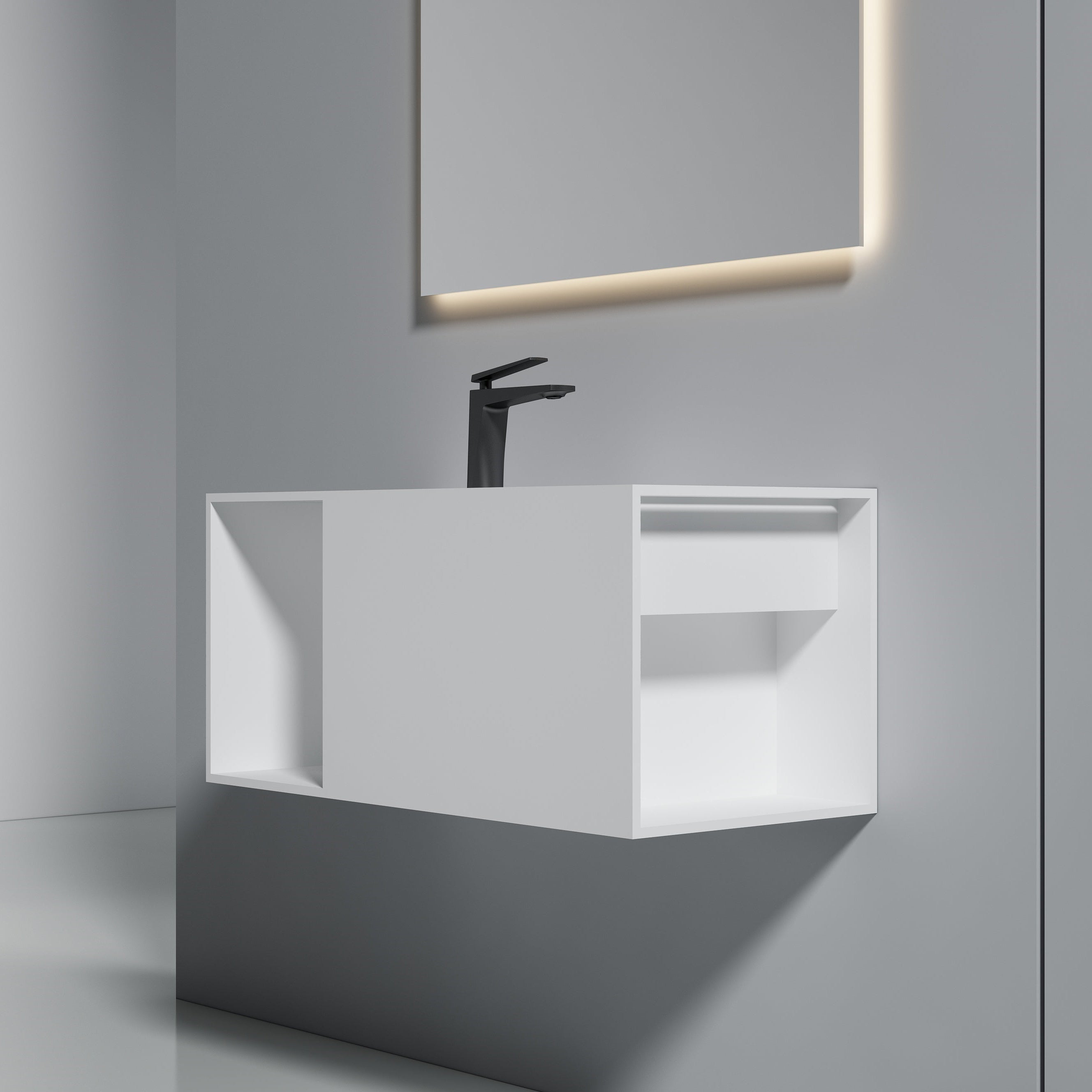 35 Inch MonBlari Solid Surface Vessel Bowl Sink Bathroom Sink-XA-G35-LR-RightSideView