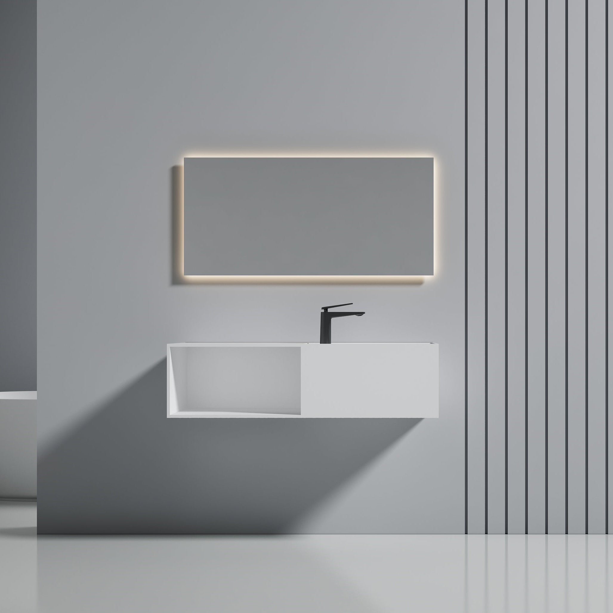 43 Inch MonBlari Solid Surface Vessel Bowl Sink Bathroom Sink-XA-G36-LR-FrontView