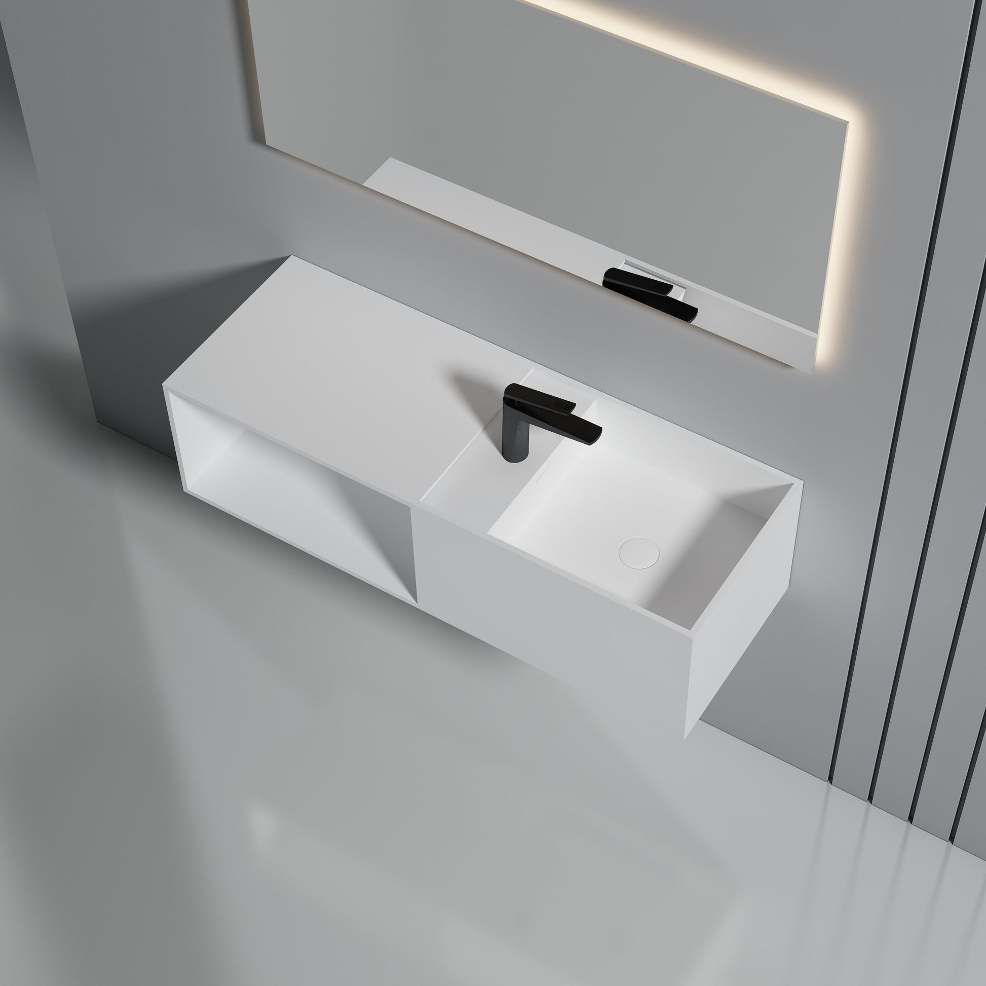 43 Inch MonBlari Solid Surface Vessel Bowl Sink Bathroom Sink-XA-G36-LR-RigthTopView