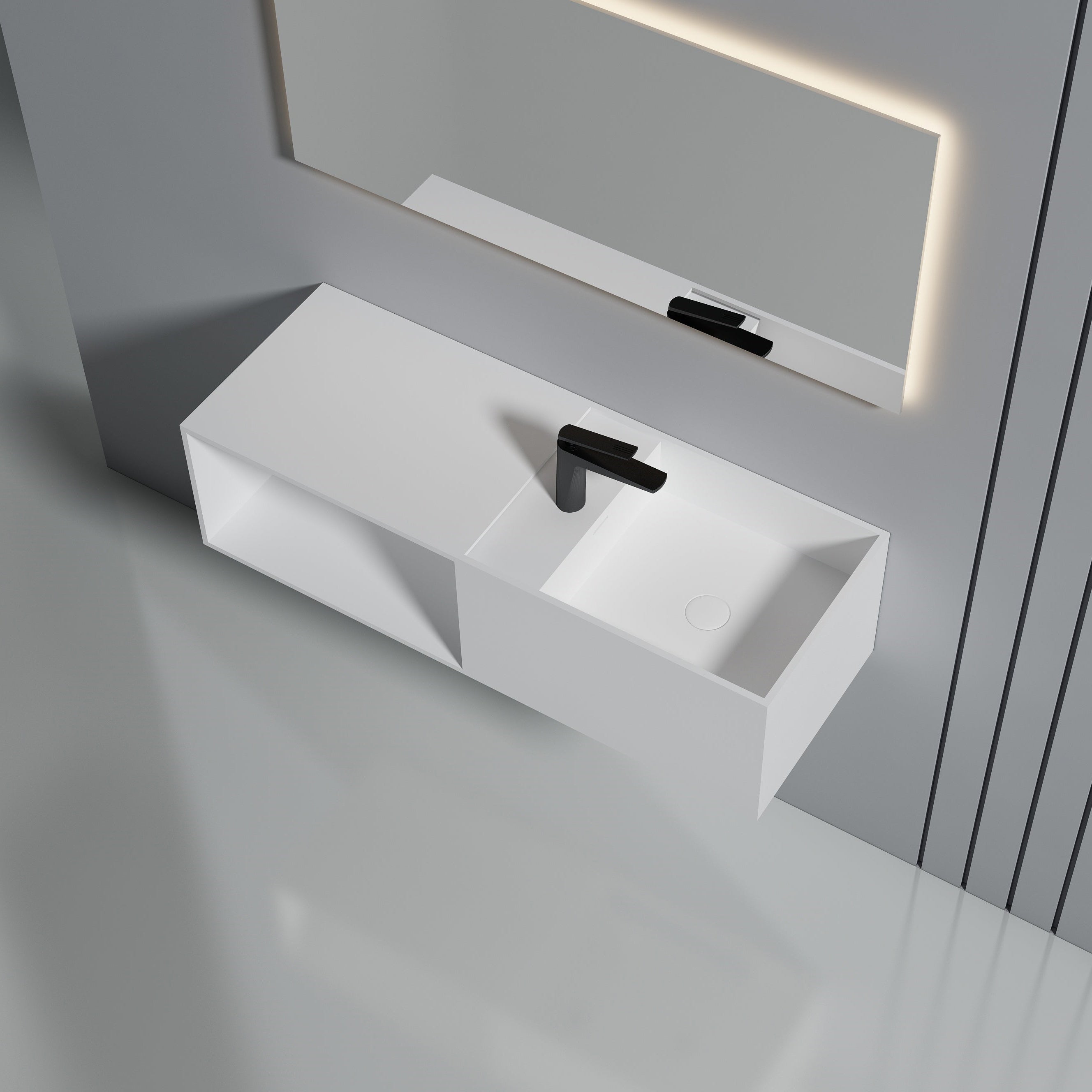 43 Inch MonBlari Solid Surface Vessel Bowl Sink Bathroom Sink-XA-G36-LR-RigthTopView