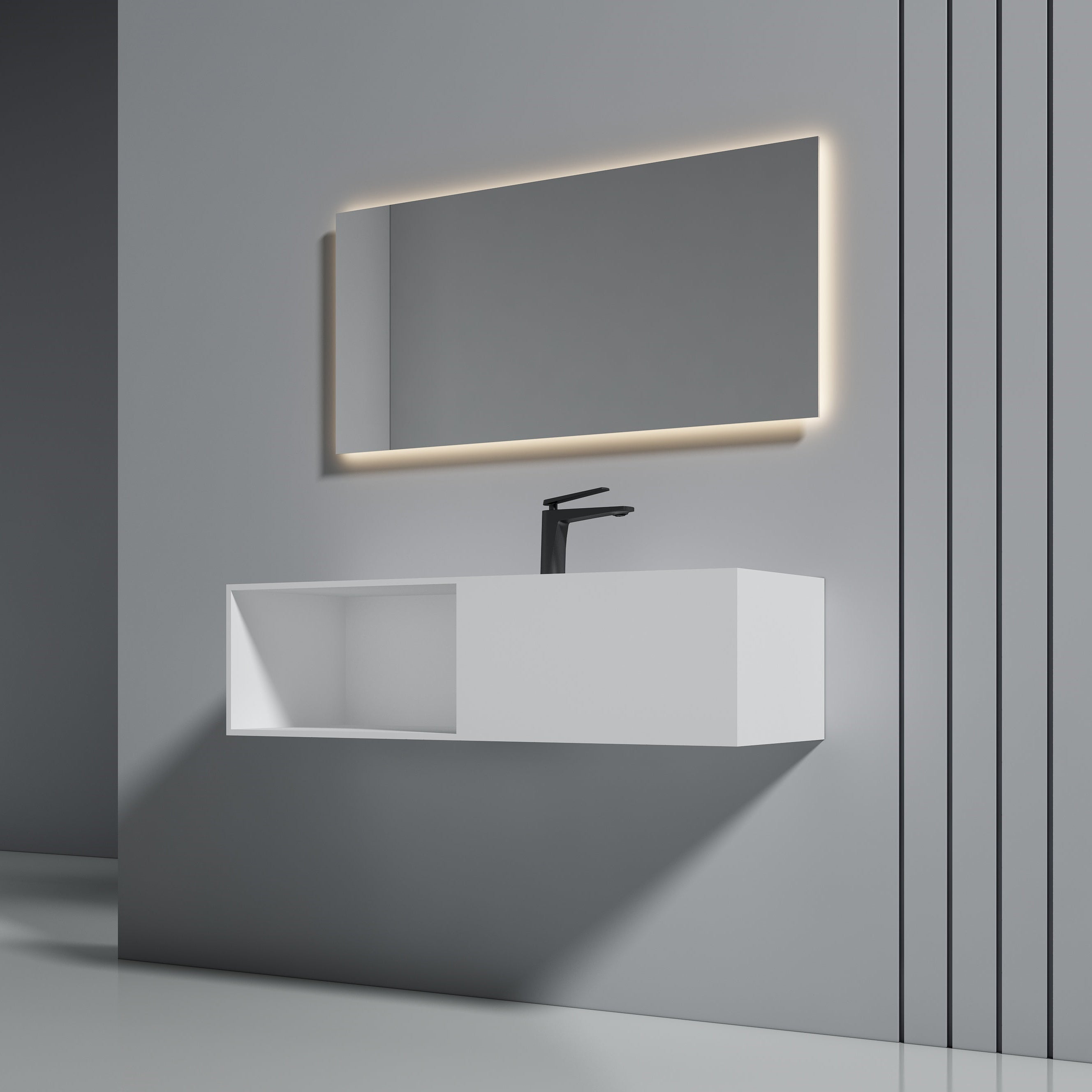 43 Inch MonBlari Solid Surface Vessel Bowl Sink Bathroom Sink-XA-G36-LR-SideView