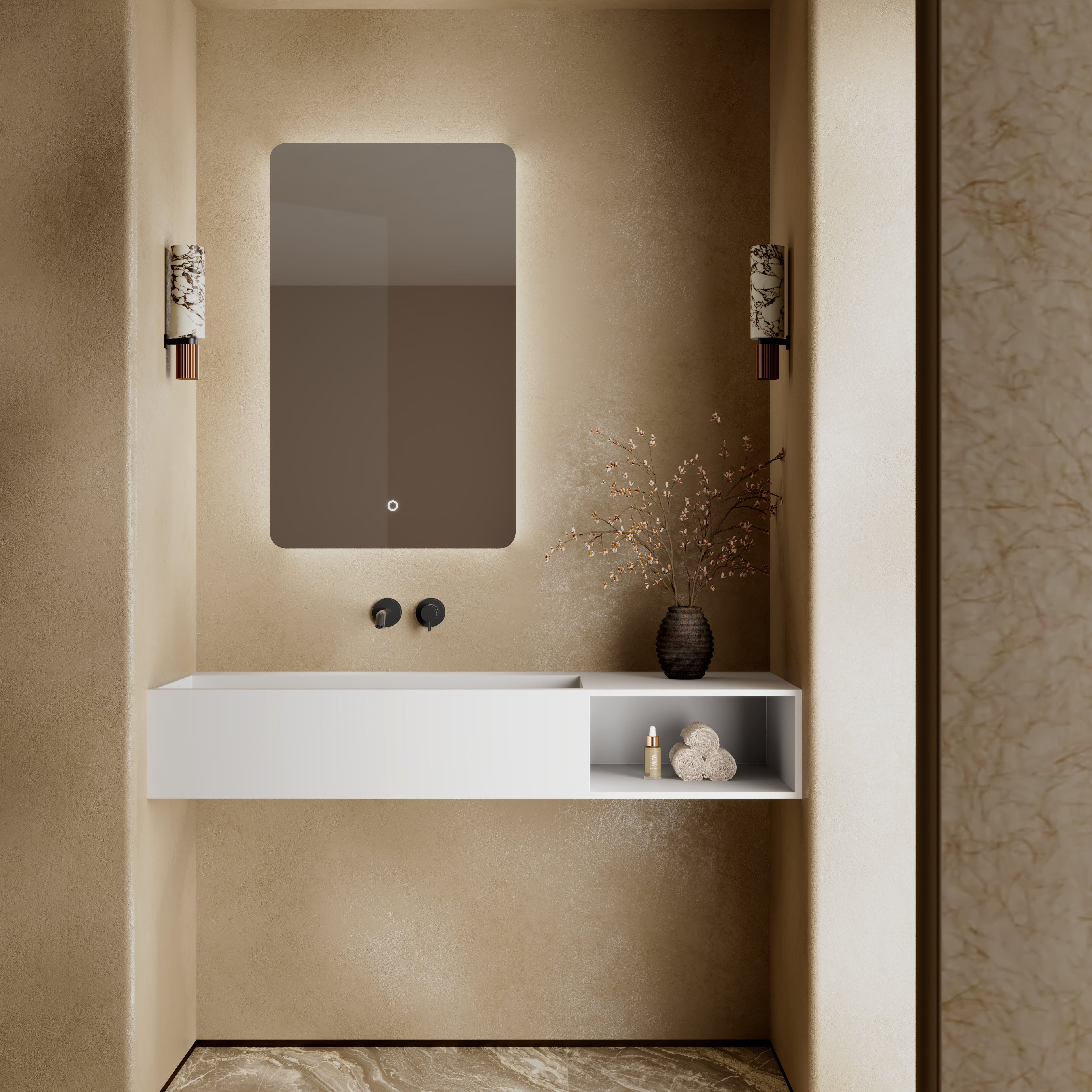 34.3 Inch MonBlari Solid Surface Wall Mount Sink XA-G62L-Frontview2