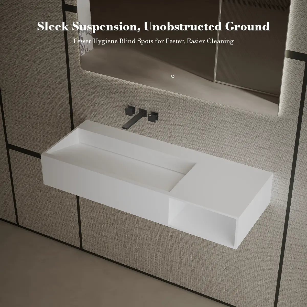 34.3-47.2 Inch Solid Surface Wall Mount Sink Bathroom Sink