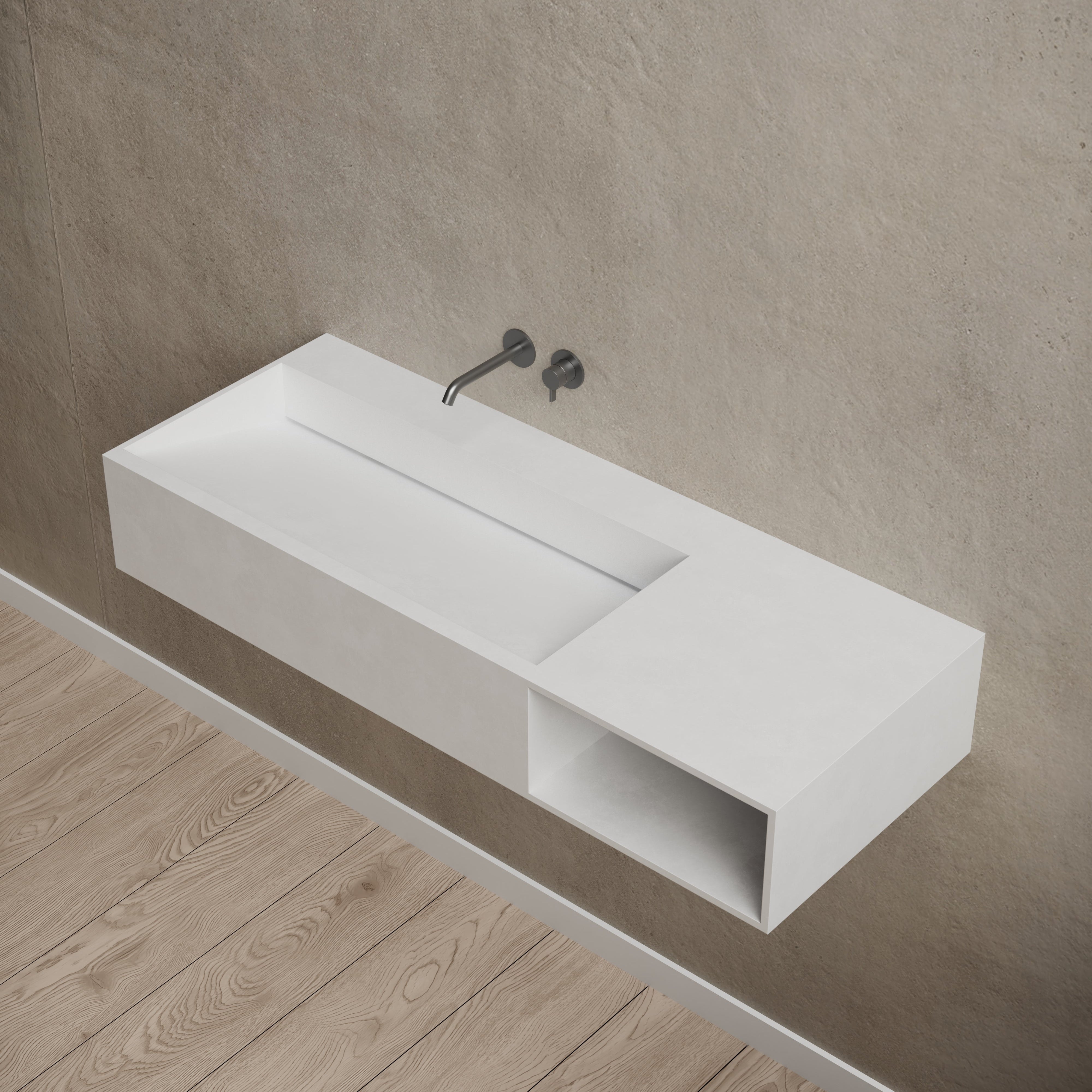 34.3 Inch MonBlari Solid Surface Wall Mount Sink XA-G62L-RightTop