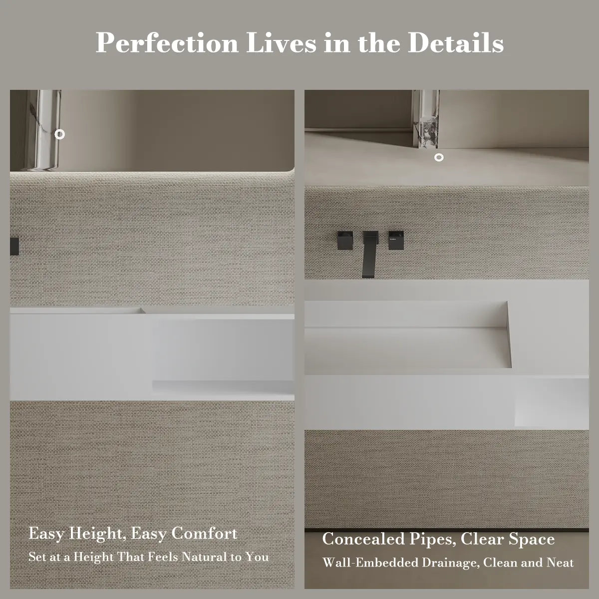 34.3-47.2 Inch Solid Surface Wall Mount Sink Bathroom Sink