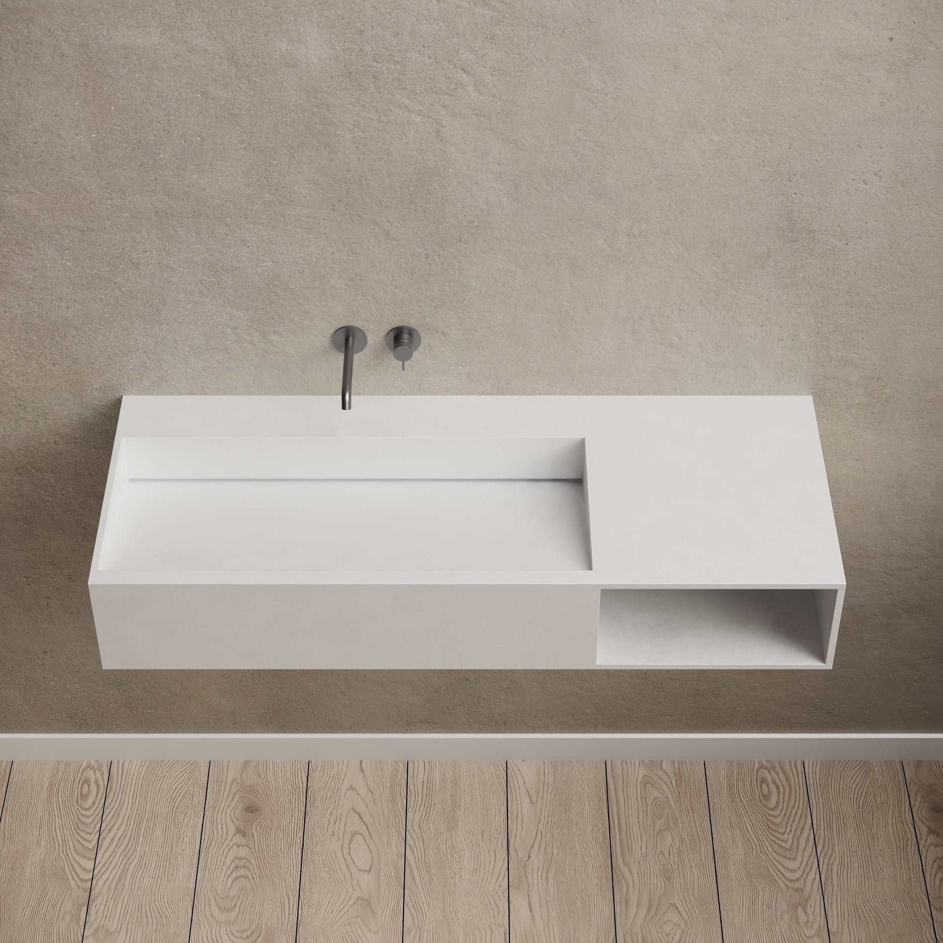 34.3 Inch MonBlari Solid Surface Wall Mount Sink XA-G62L-frontTop