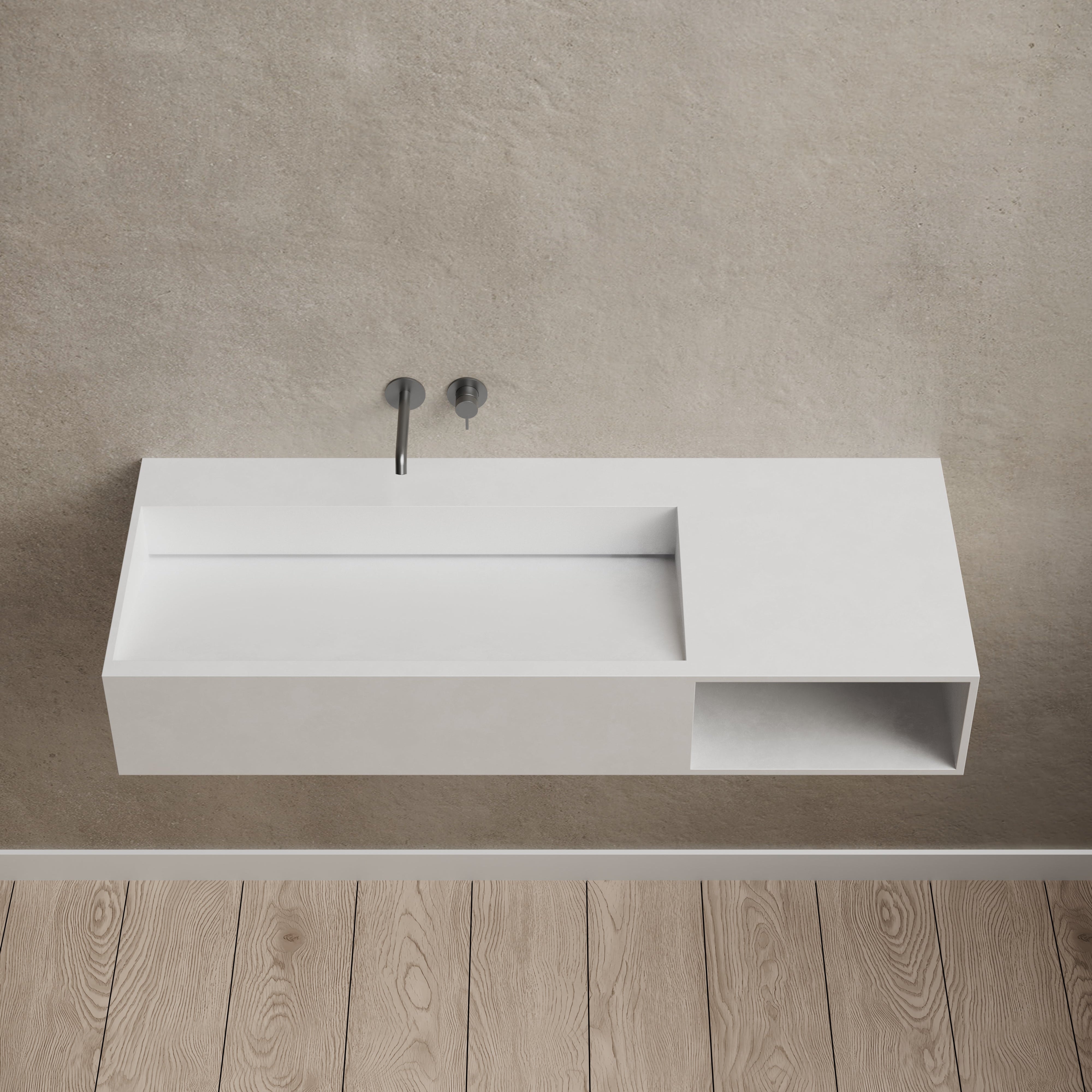 34.3 Inch MonBlari Solid Surface Wall Mount Sink XA-G62L-frontTop