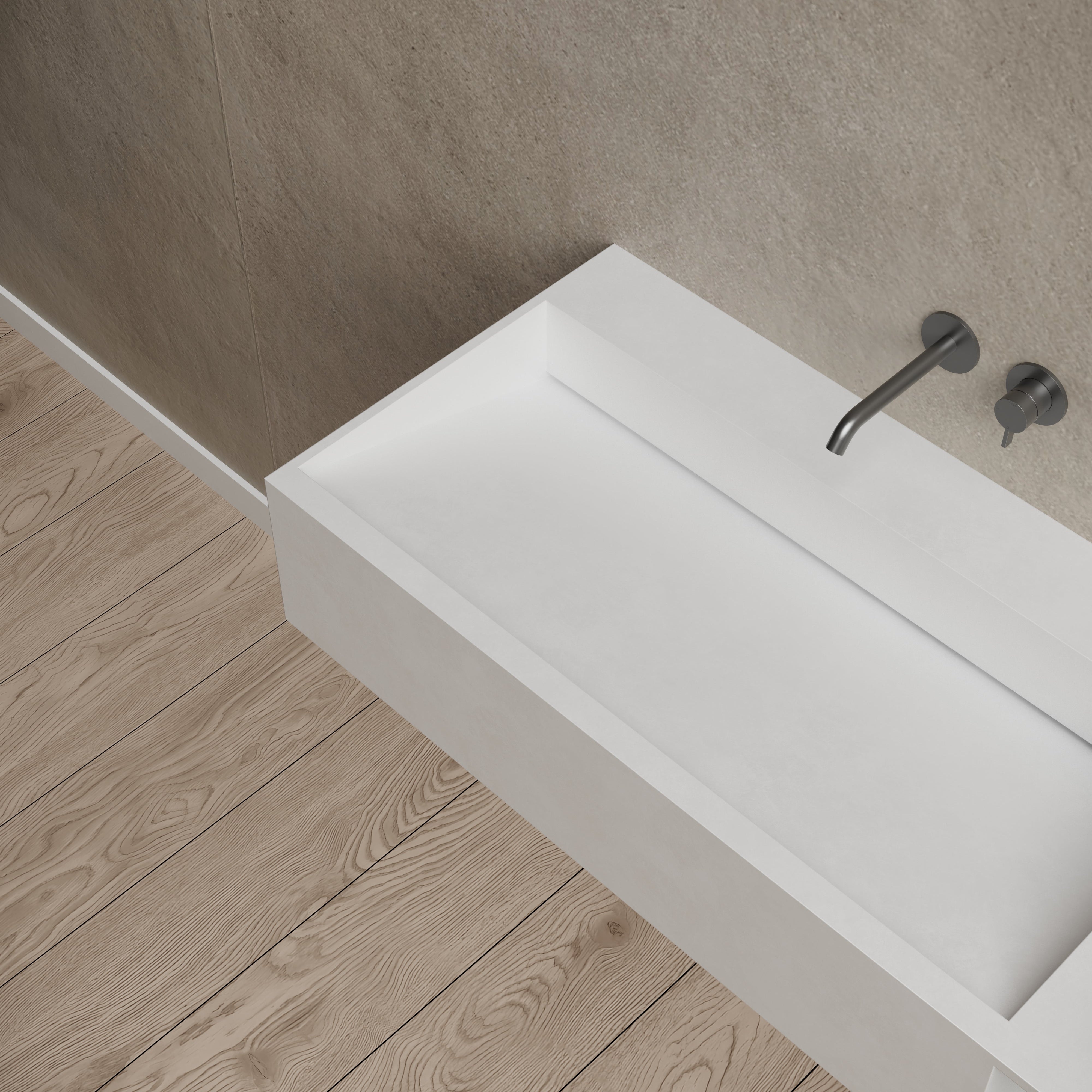 34.3 Inch MonBlari Solid Surface Wall Mount Sink XA-G62LTopCloseUp