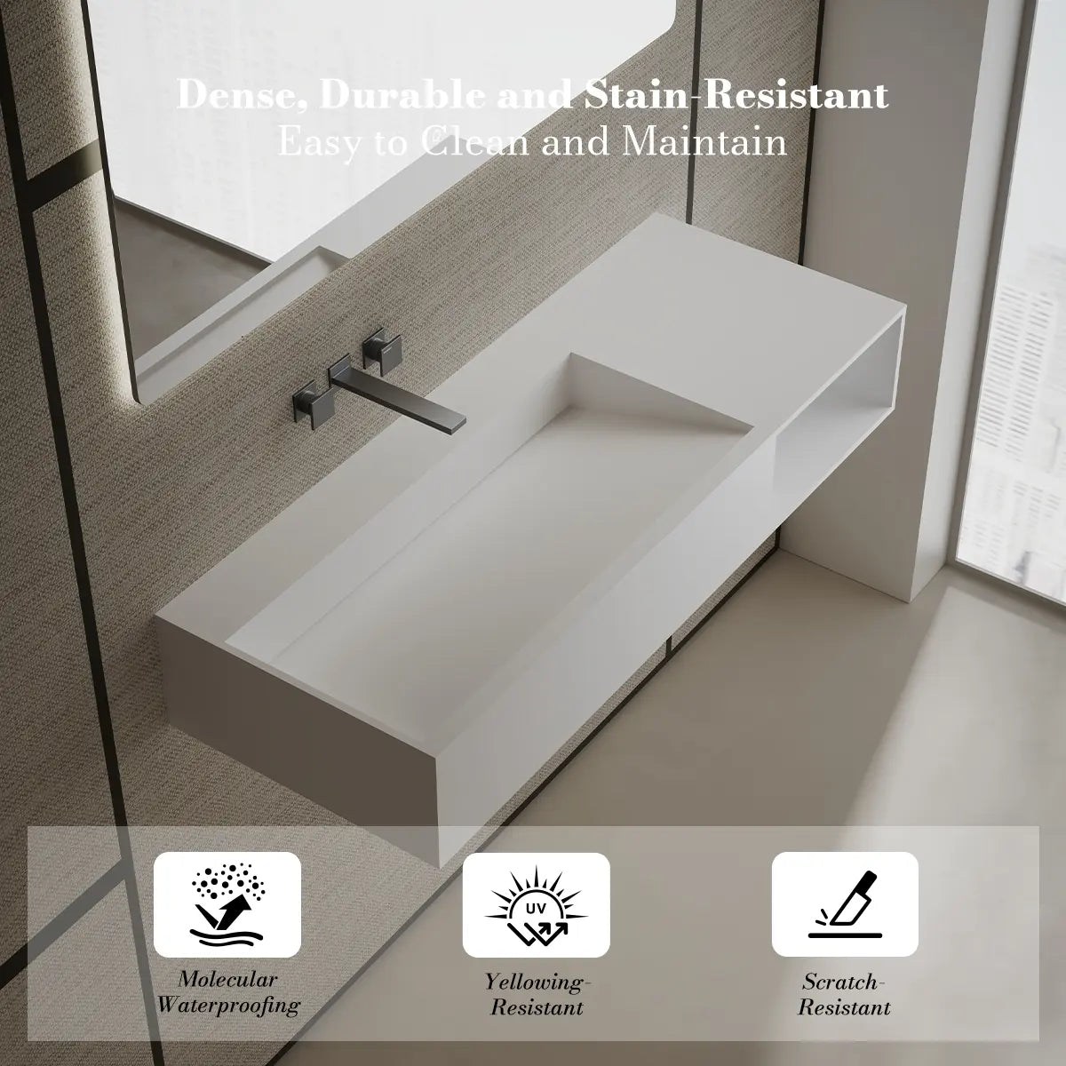 34.3-47.2 Inch Solid Surface Wall Mount Sink Bathroom Sink