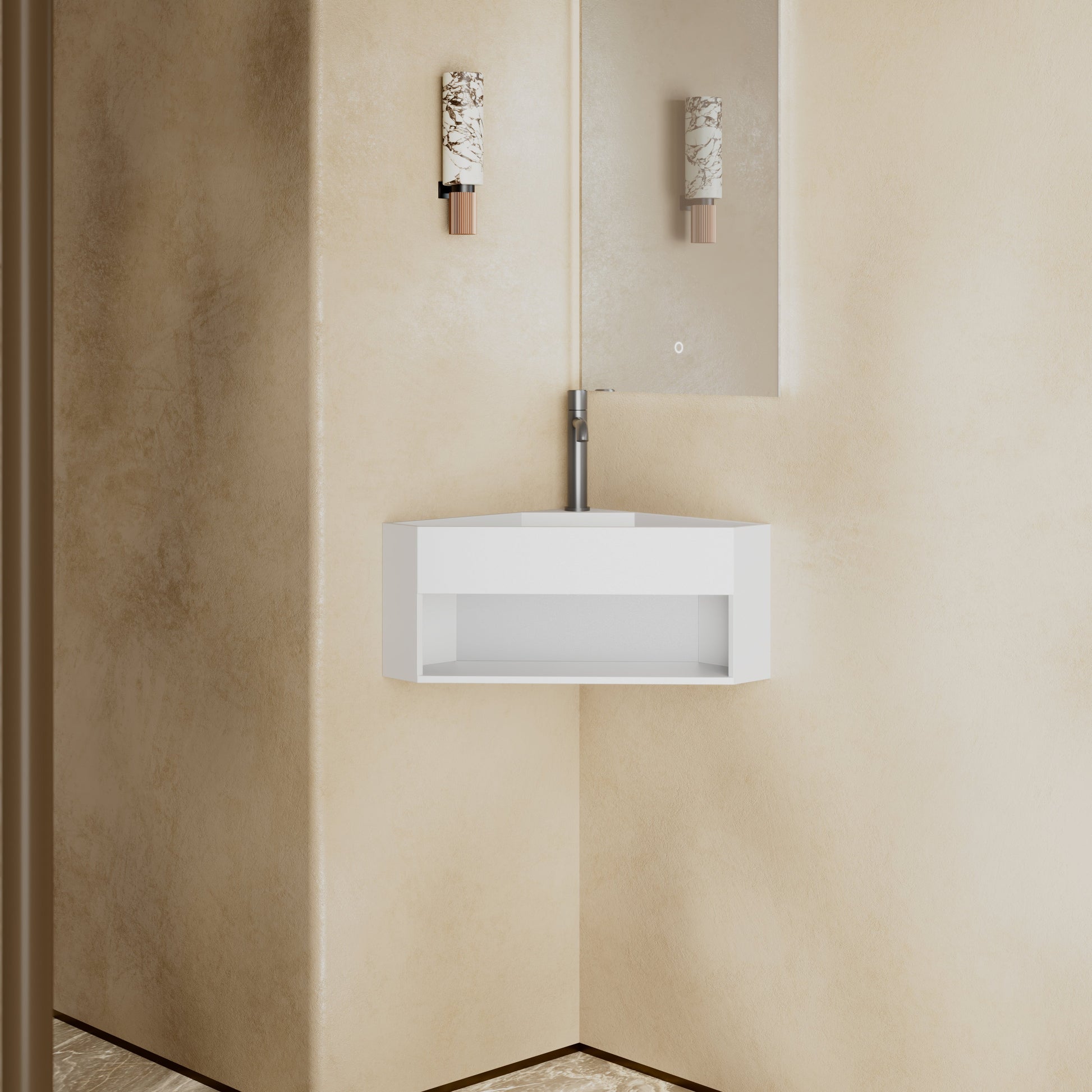 19.7 Inch MonBlari Solid Surface Wall Mount Sink XA-G70-FrontView