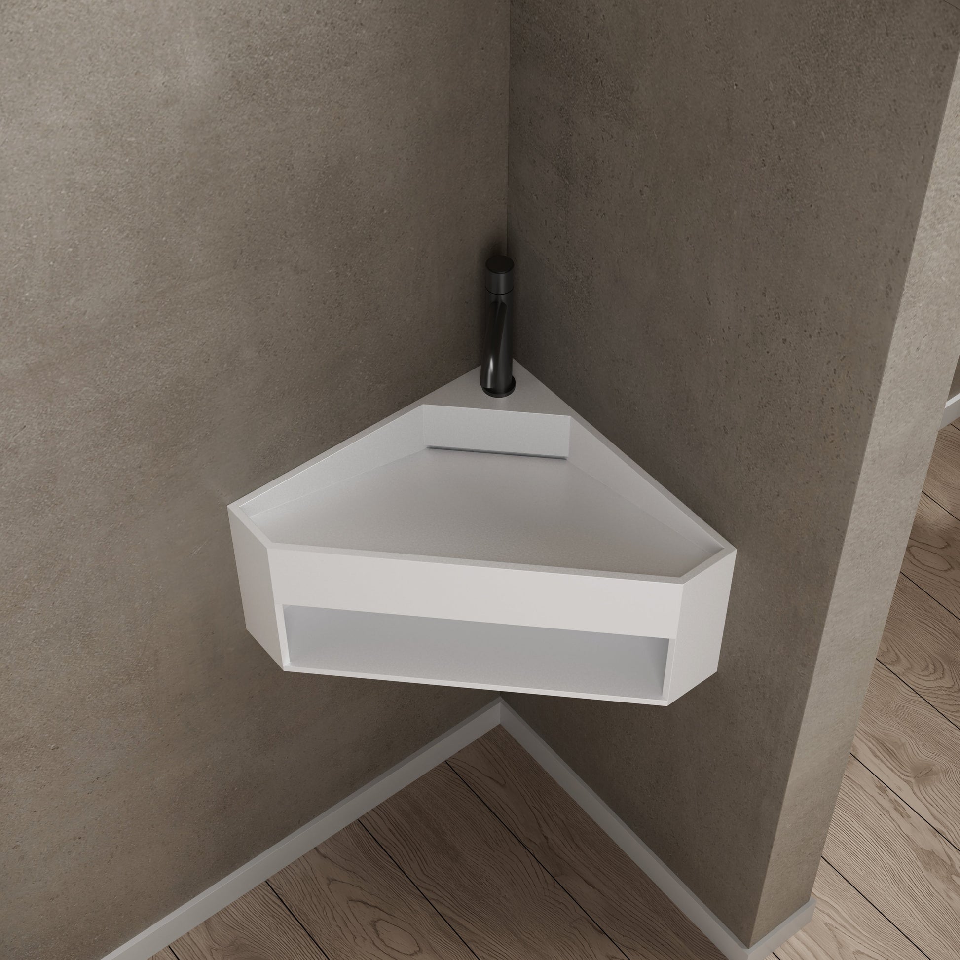 19.7 Inch MonBlari Solid Surface Wall Mount Sink XA-G70-fronttopView