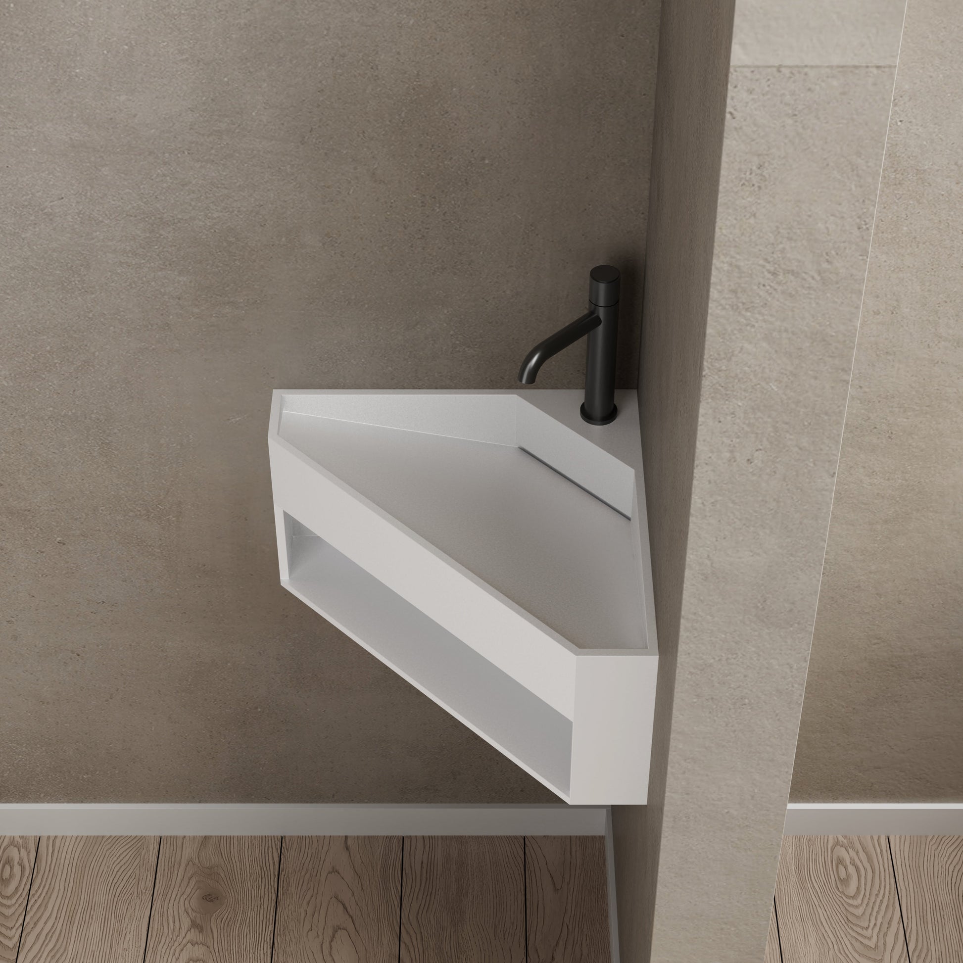 19.7 Inch MonBlari Solid Surface Wall Mount Sink XA-G70-SideTop