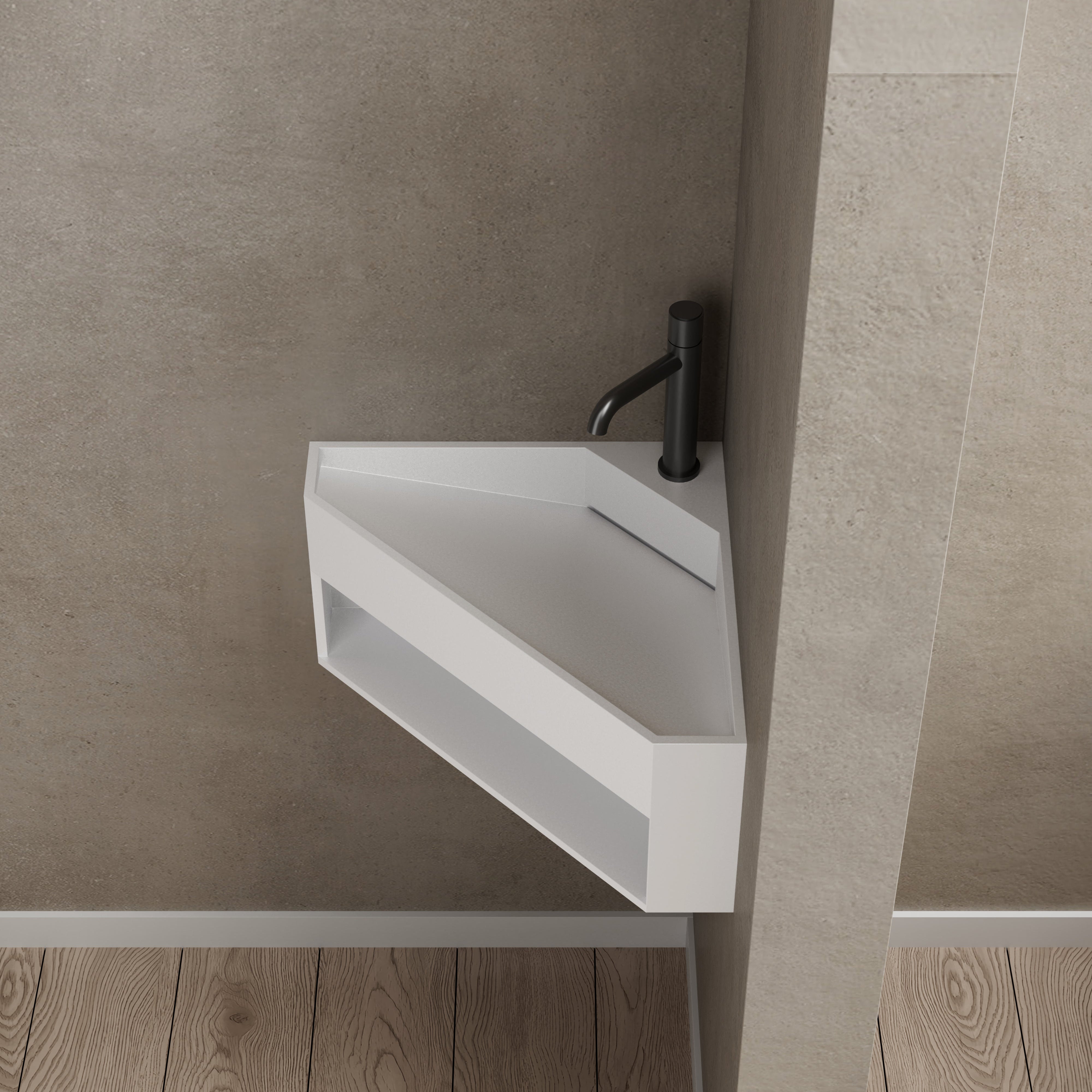 19.7 Inch MonBlari Solid Surface Wall Mount Sink XA-G70-SideTop