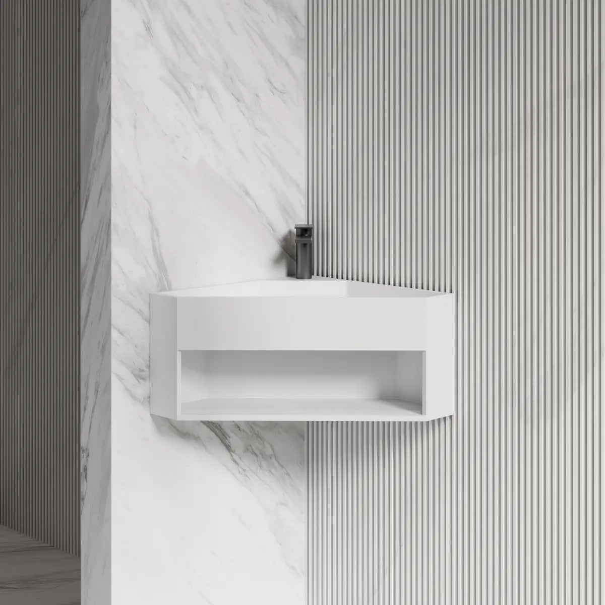19.7 Inch MonBlari ORBIT SERIES Solid Surface Wall Mount Sink Vessel Bathroom Sink