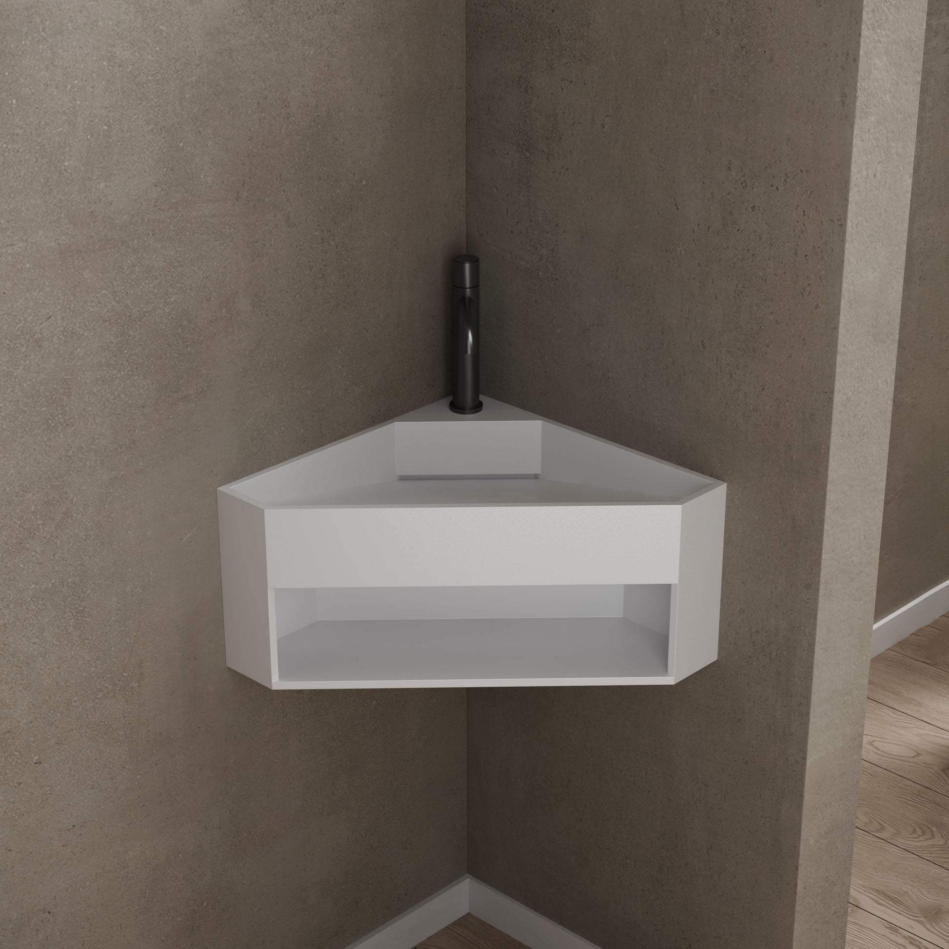 19.7 Inch MonBlari Solid Surface Wall Mount Sink XA-G70-FrontCloseUp