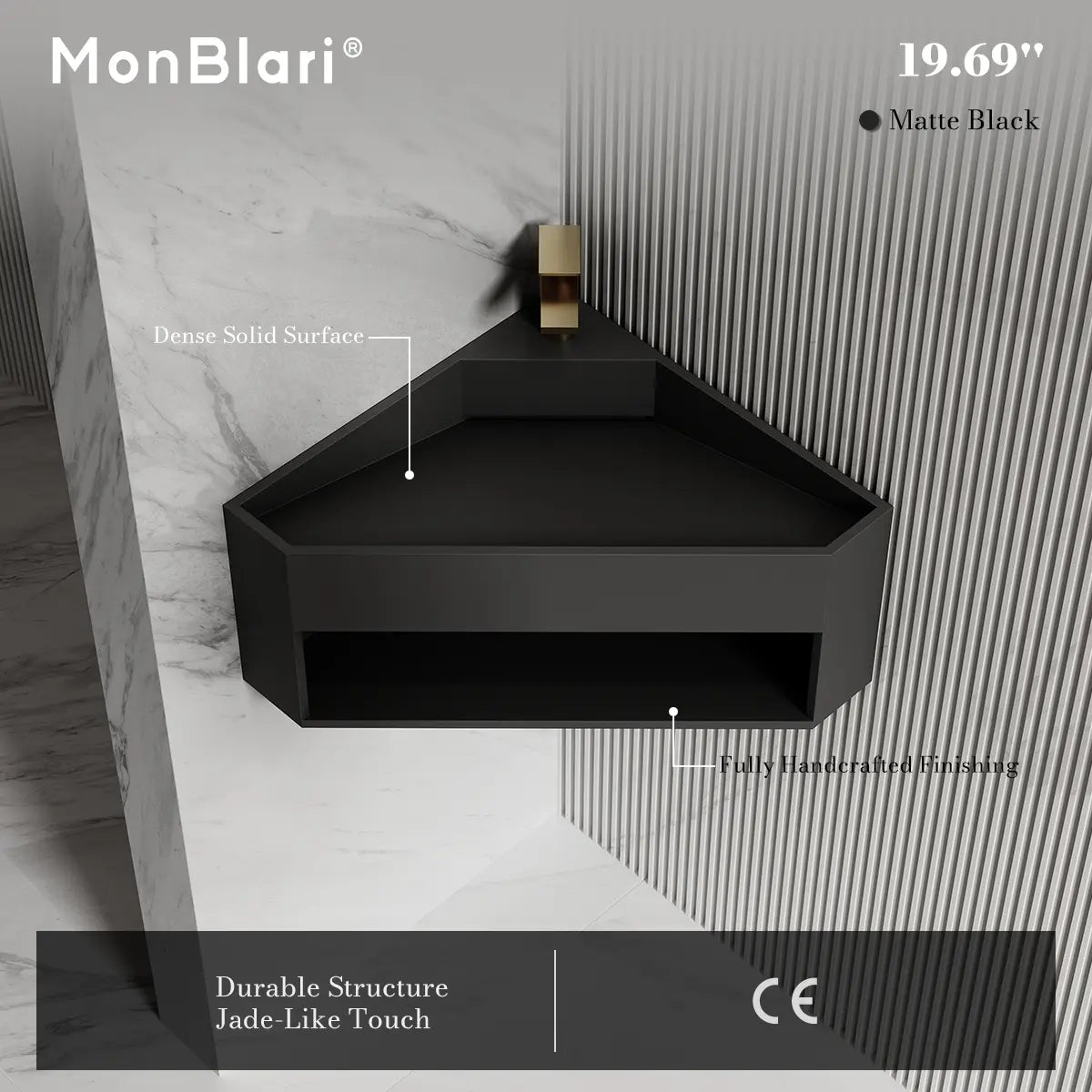 19.7 Inch MonBlari ORBIT SERIES Solid Surface Wall Mount Sink Vessel Bathroom Sink