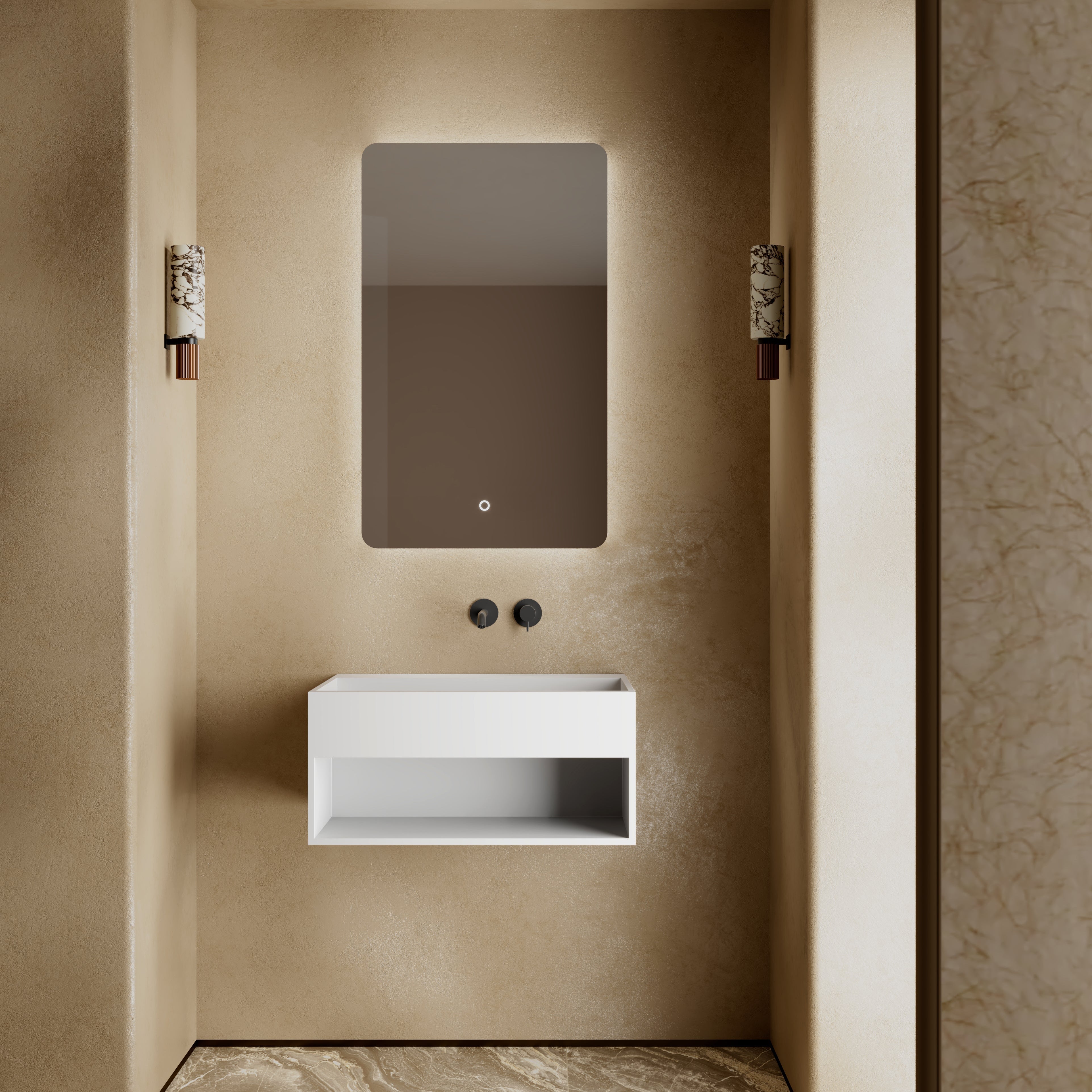 23.6 Inch MonBlari Solid Surface Wall Mount Sink XA-G71-FrontView