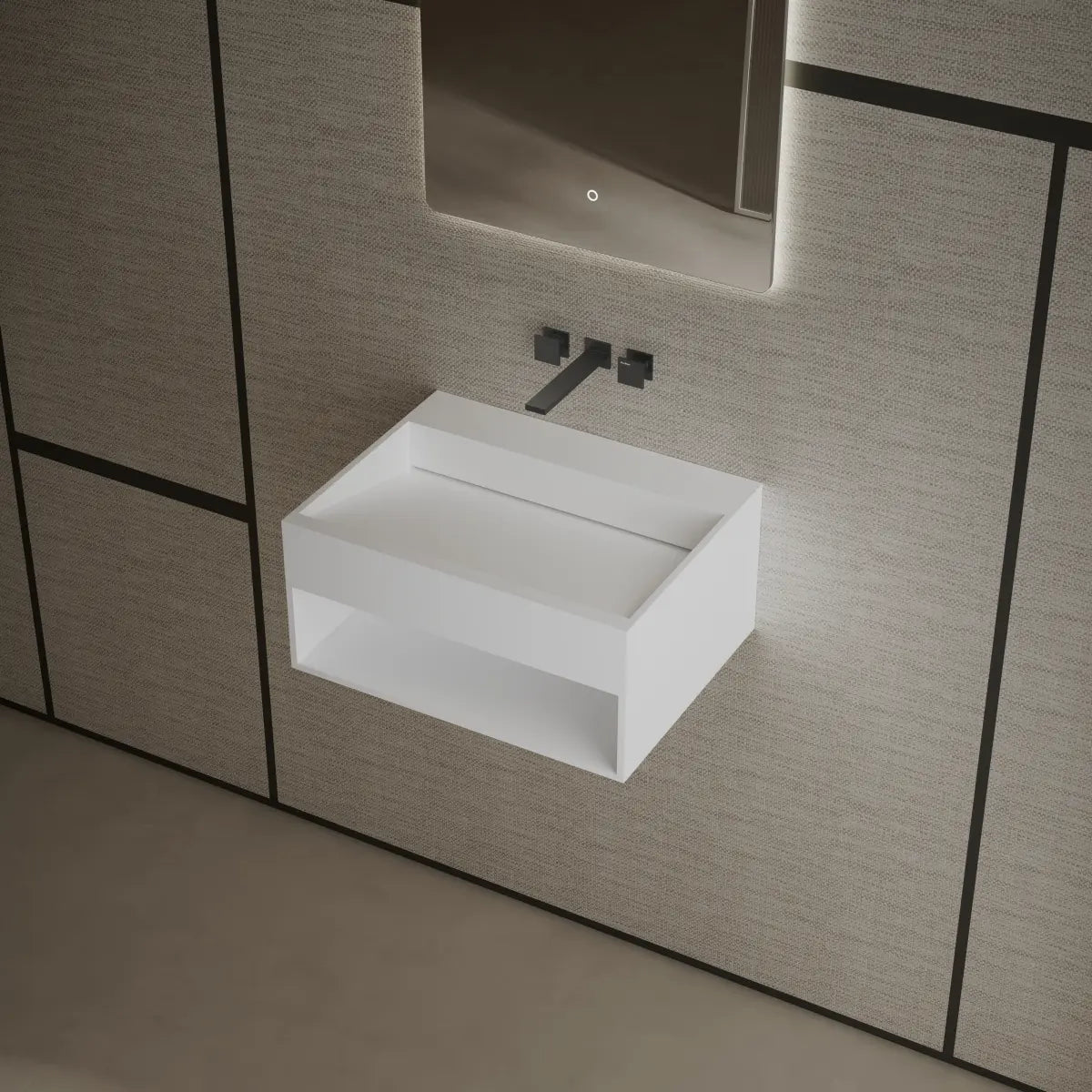 23.6-31.5 Inch MonBlari Solid Surface Bathroom Vessel Wall Mount Sink