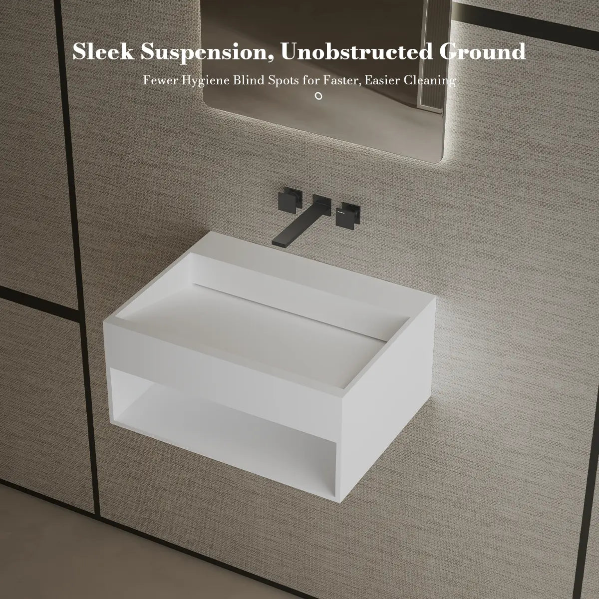 23.6-31.5 Inch MonBlari Solid Surface Bathroom Vessel Wall Mount Sink